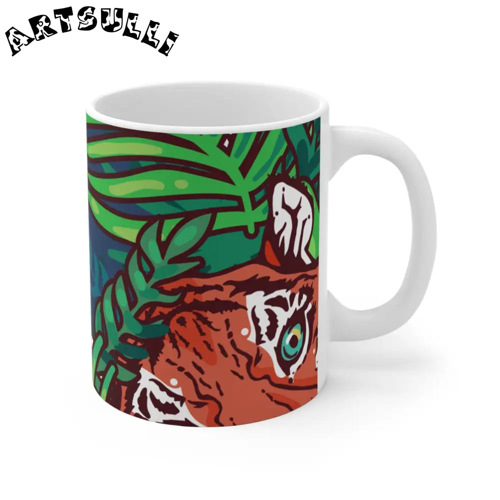 JAKKOUTTHEBXX Tropical Jungle Tigers Blue and Green Mug 11oz