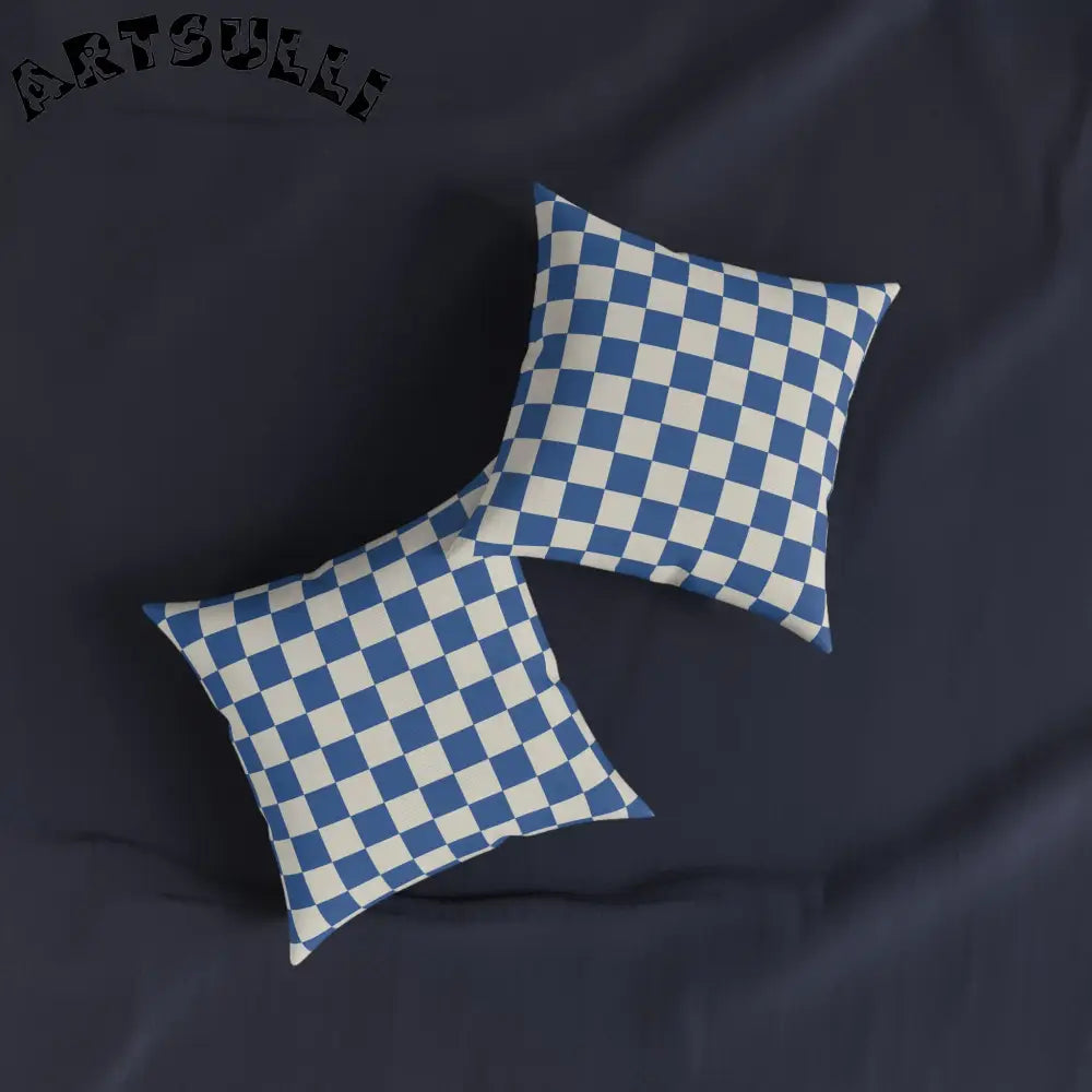 JAKKOUTTHEBXX Checkerboard Blue Square Pillow JAKKOUTTHEBXX Artsulli