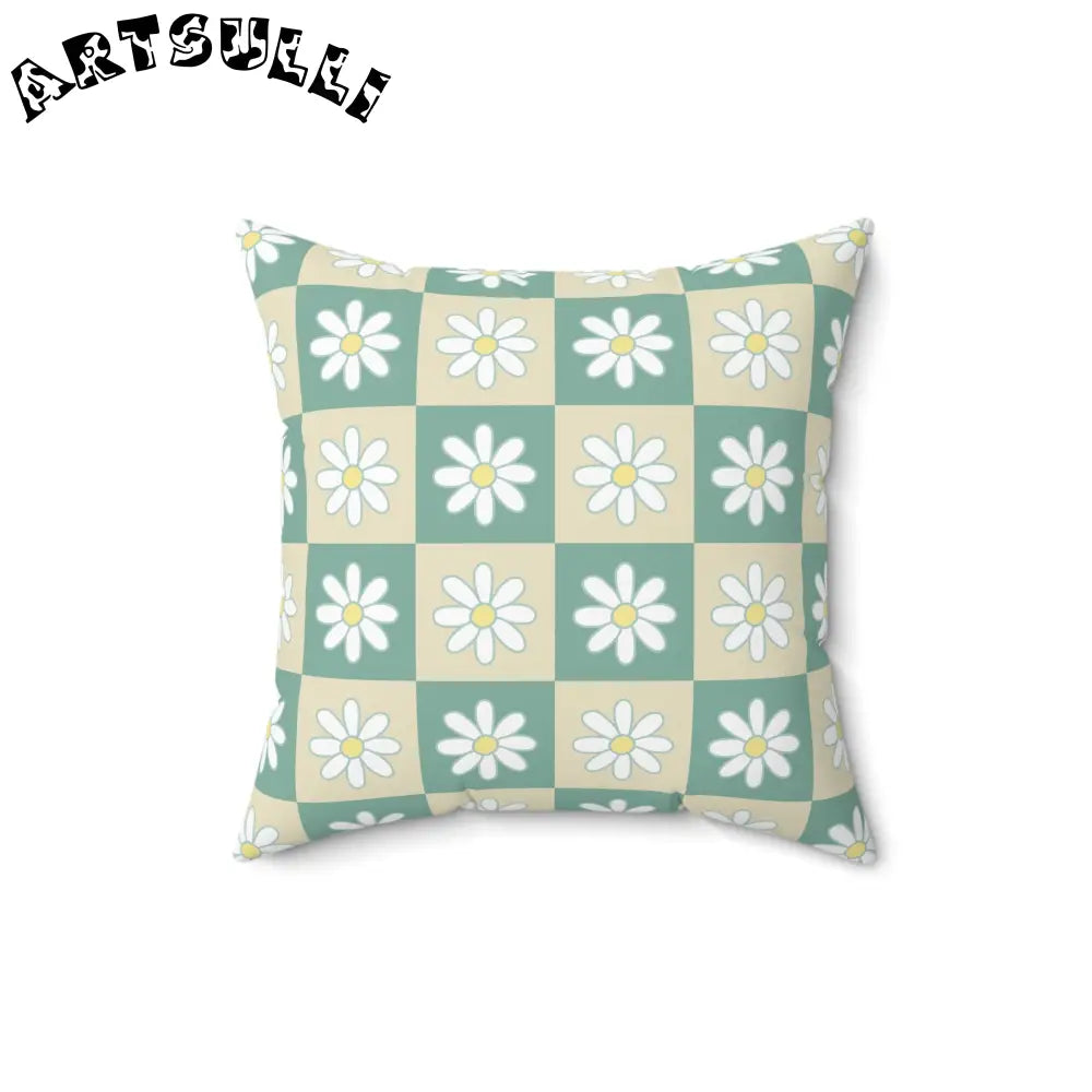 JAKKOUTTHEBXX Retro Daisy Checkerboard Green and Tan Spun Polyester