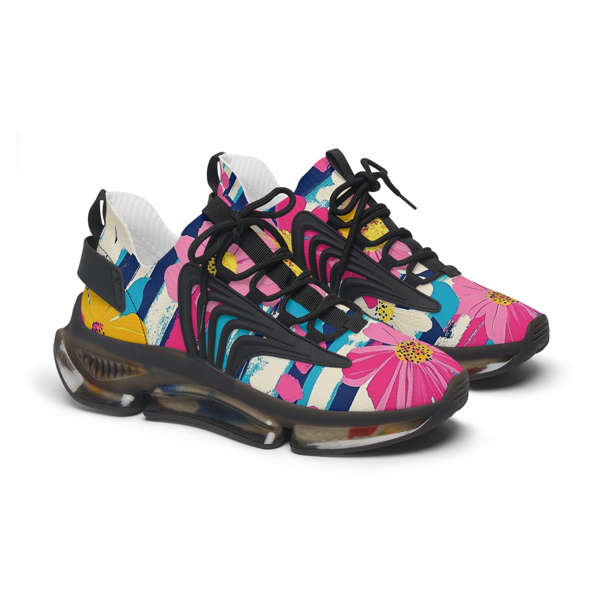 Dayglo Floral Stripes Multi-Color Women's Mesh Sneakers, Artsulli - Art is Long, Life is Short, Shoes, Color, Black sole, Size, US 5.5, , , 39078960665453