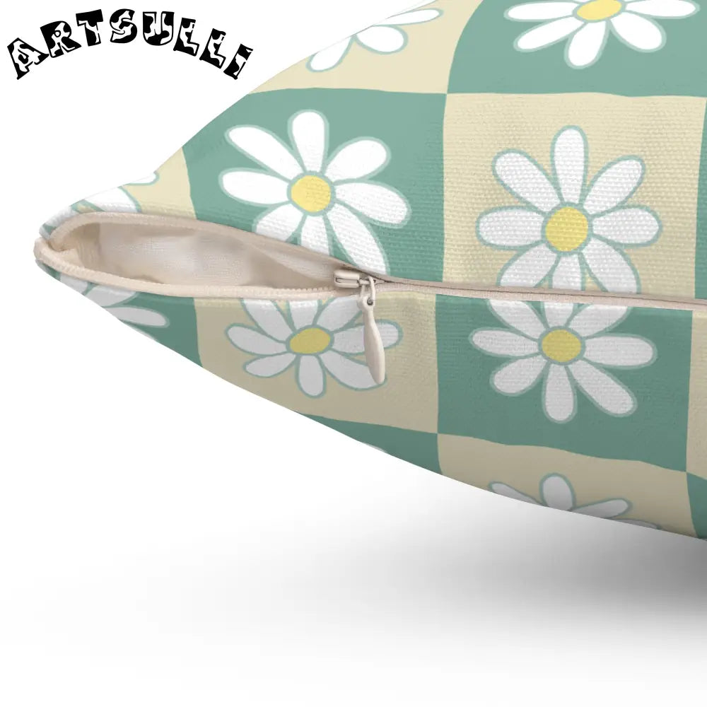 JAKKOUTTHEBXX Retro Daisy Checkerboard Green and Tan Spun Polyester