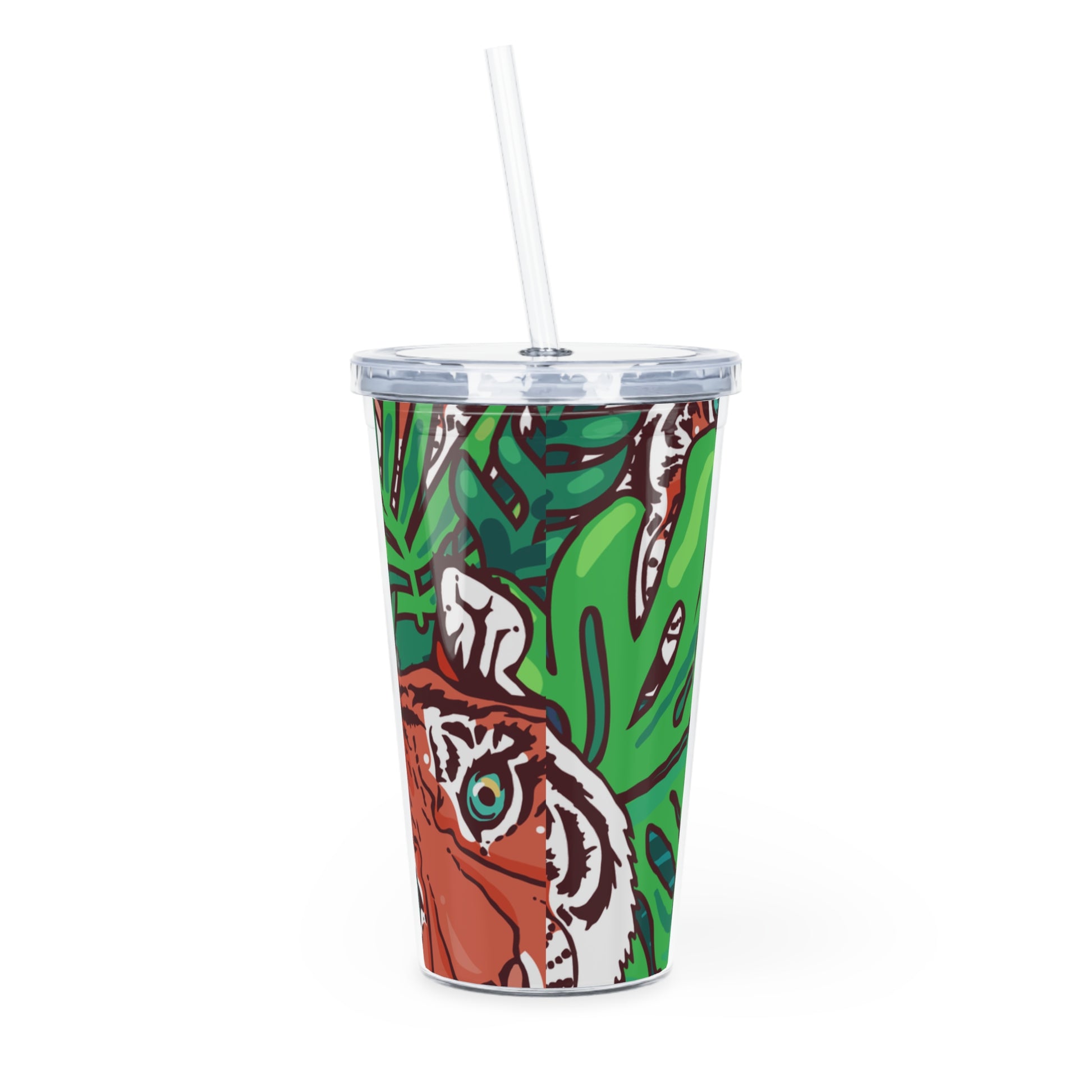 Tropical Jungle Tigers Blue and Green Saturated Jungle Tiger 8K Plastic Tumbler with Straw, Artsulli - Art is Long, Life is Short, Mug, , , , , , , 