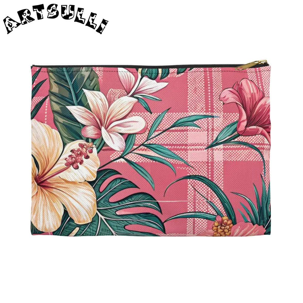 JAKKOUTTHEBXX Plaid x Floral Burgundy and Green Accessory Pouch