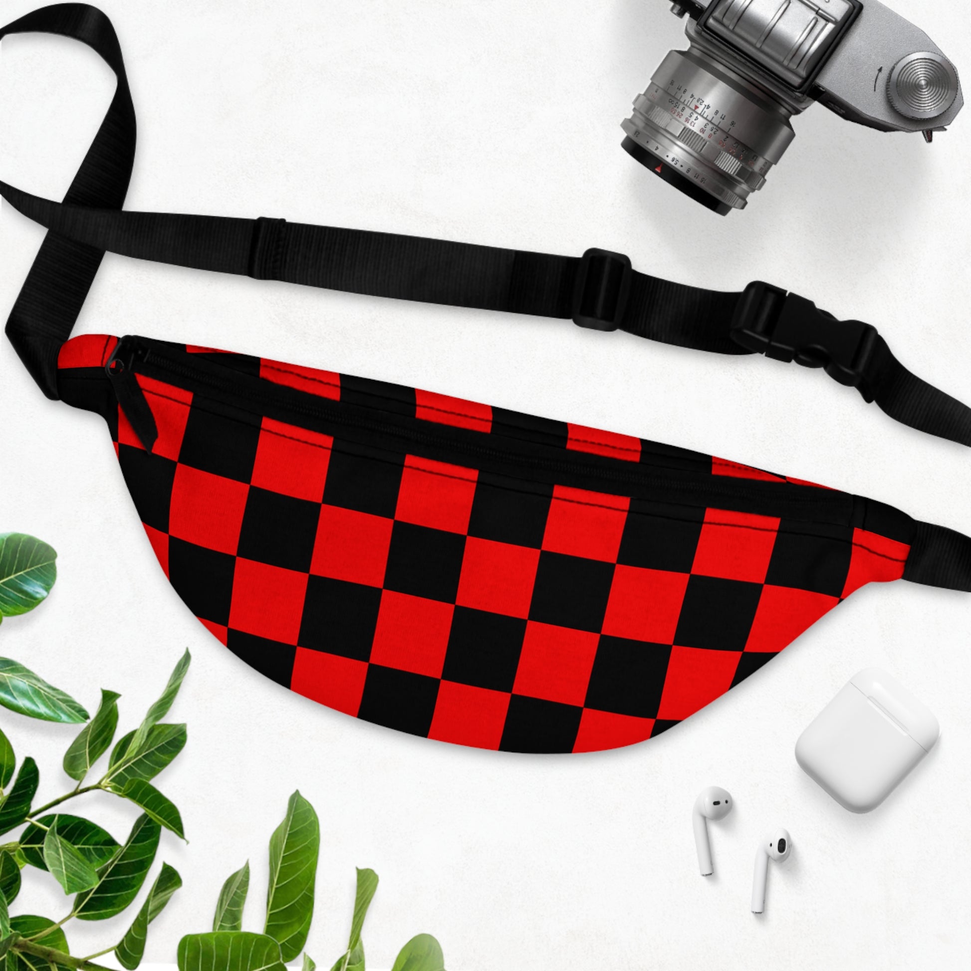 Checkerboard Red and Black Fanny Pack, Artsulli - Art is Long, Life is Short, Bags, , , , , , , 