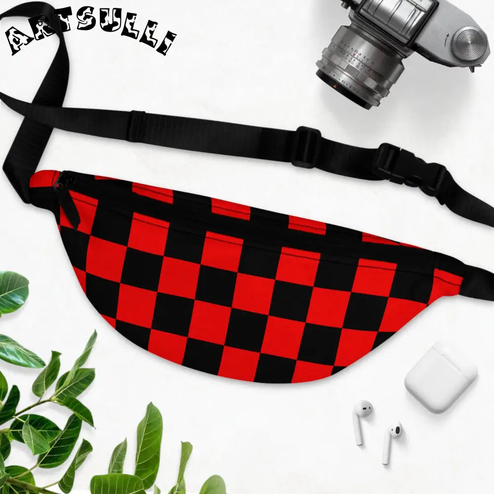 JAKKOUTTHEBXX Checkerboard Red and Black Fanny Pack JAKKOUTTHEBXX