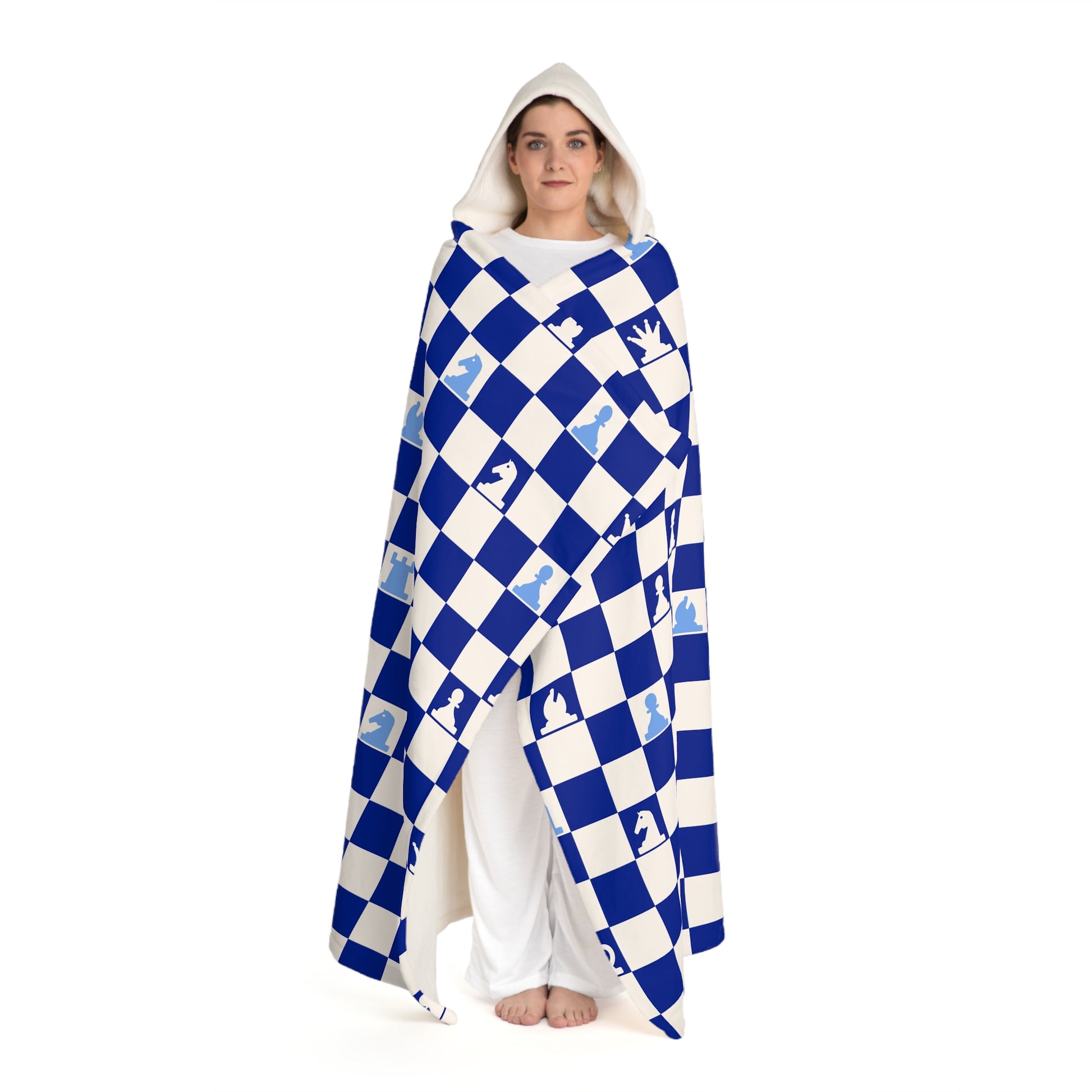Chessboard II Navy Blue  Hooded Sherpa Fleece Blanket, Artsulli - Art is Long, Life is Short, All Over Prints, , , , , , , 