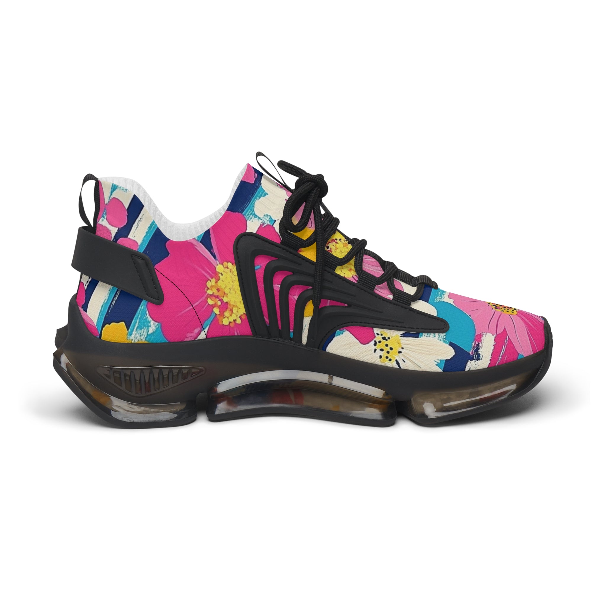 Dayglo Floral Stripes Multi-Color Women's Mesh Sneakers, Artsulli - Art is Long, Life is Short, Shoes, , , , , , , 