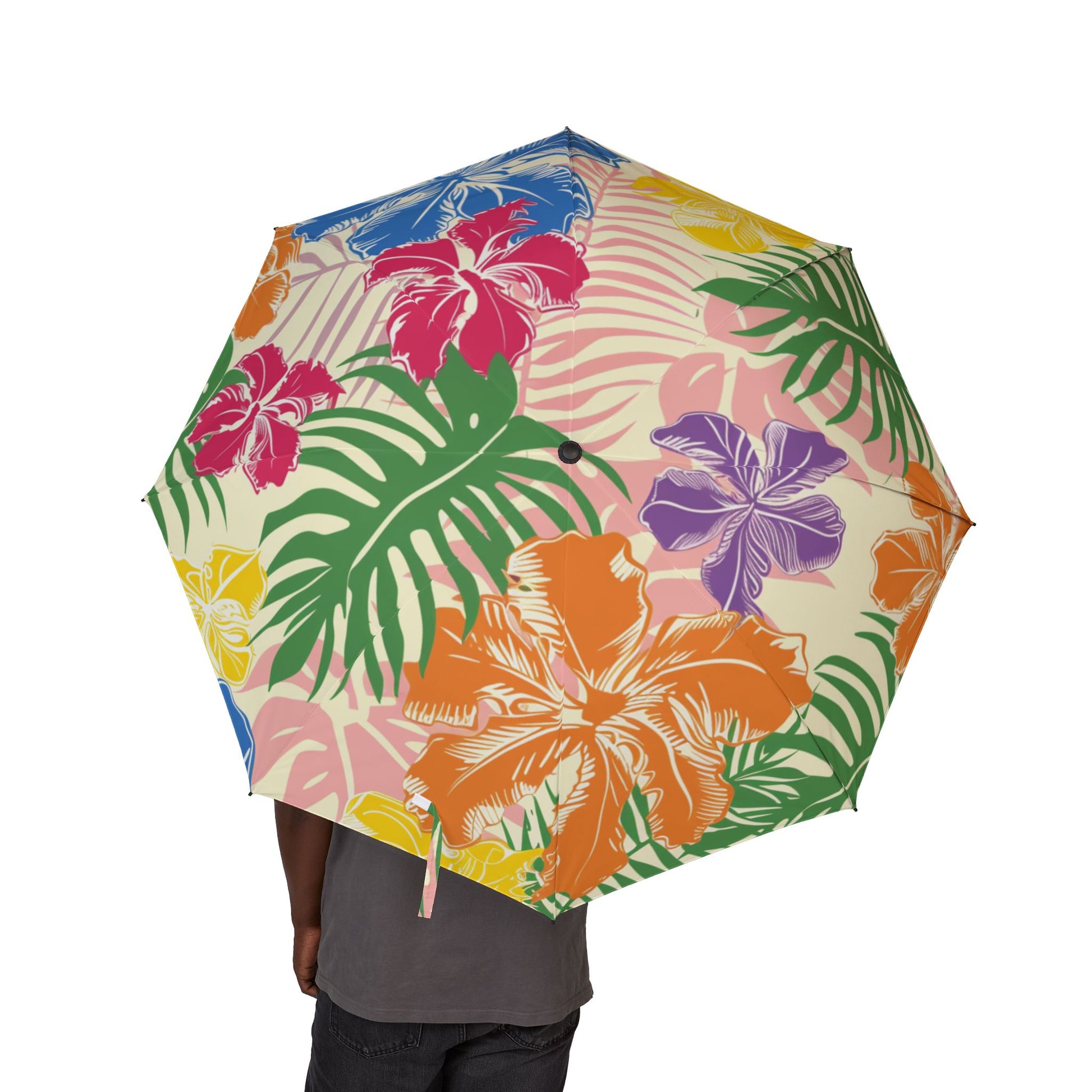 Blooming Tropical Flowers Semi-Automatic Foldable Umbrella, Artsulli - Art is Long, Life is Short, Accessories, , , , , , , 