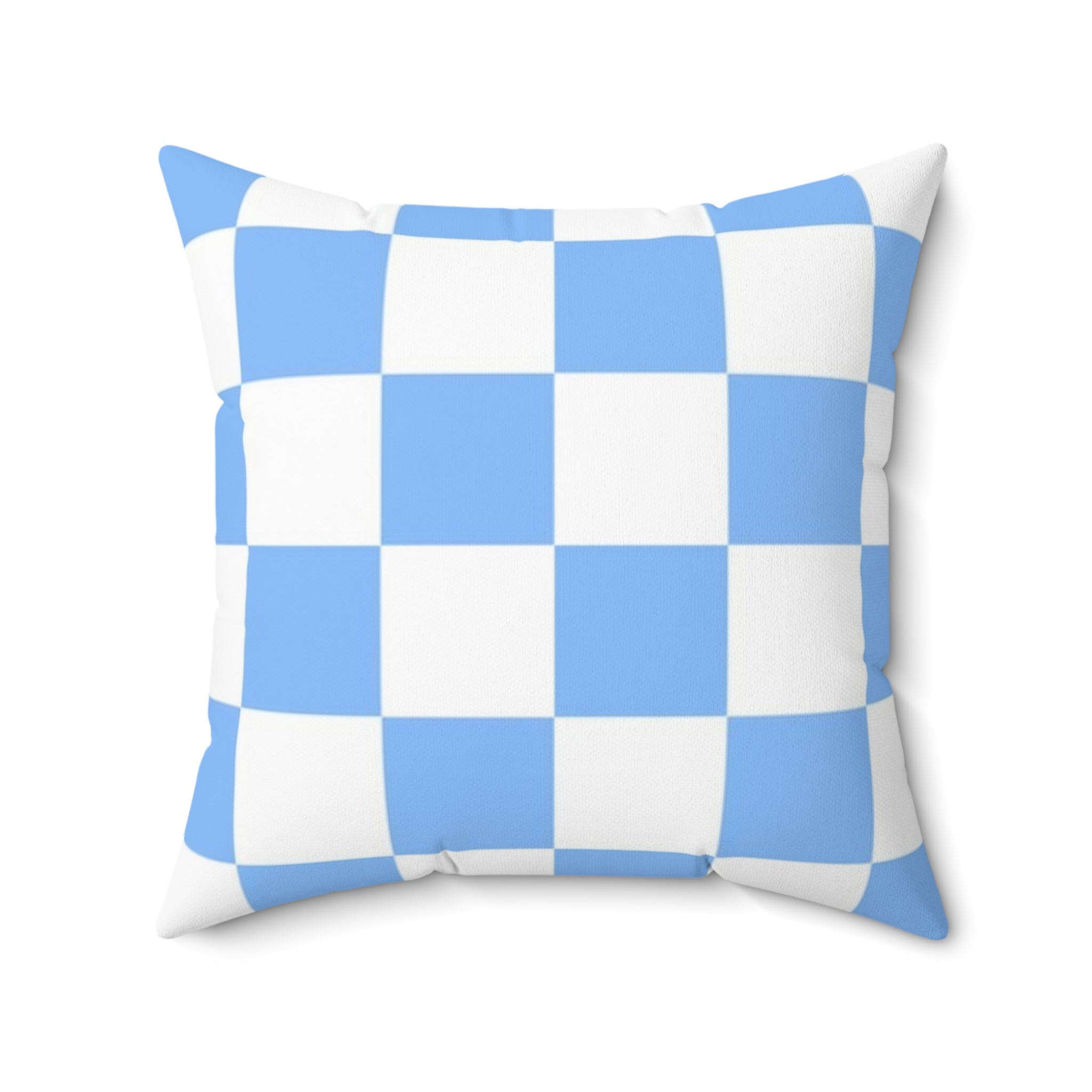 Checkerboard White and Light Blue Spun Polyester Square Pillow, Artsulli - Art is Long, Life is Short, Home Decor, Size, 20" × 20", , , , , 26312946733098403791