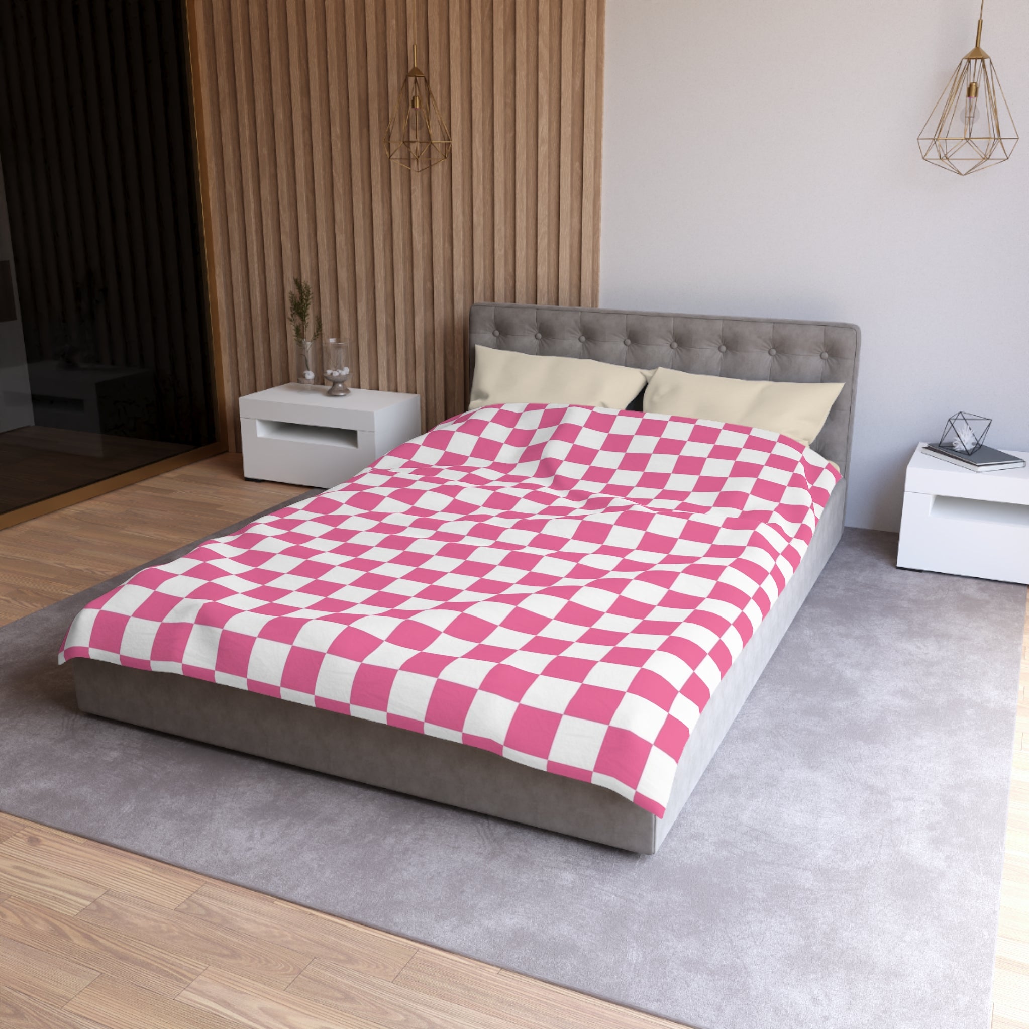 Yuyushiki Pink Check Microfiber Duvet Cover, Artsulli - Art is Long, Life is Short, Home Decor, , , , , , , 