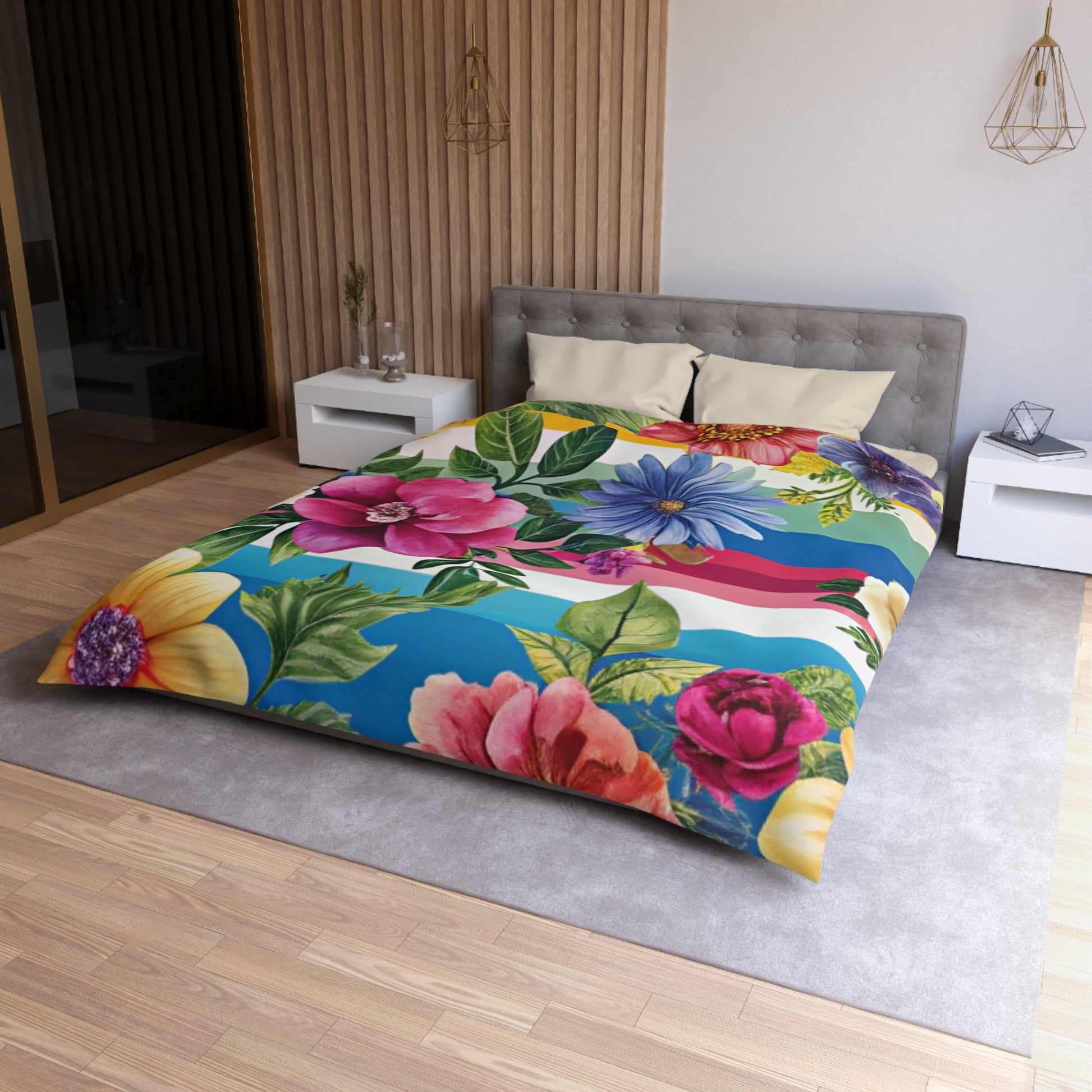 Floral Stripe 4K Microfiber Duvet Cover, Artsulli - Art is Long, Life is Short, Home Decor, , , , , , , 