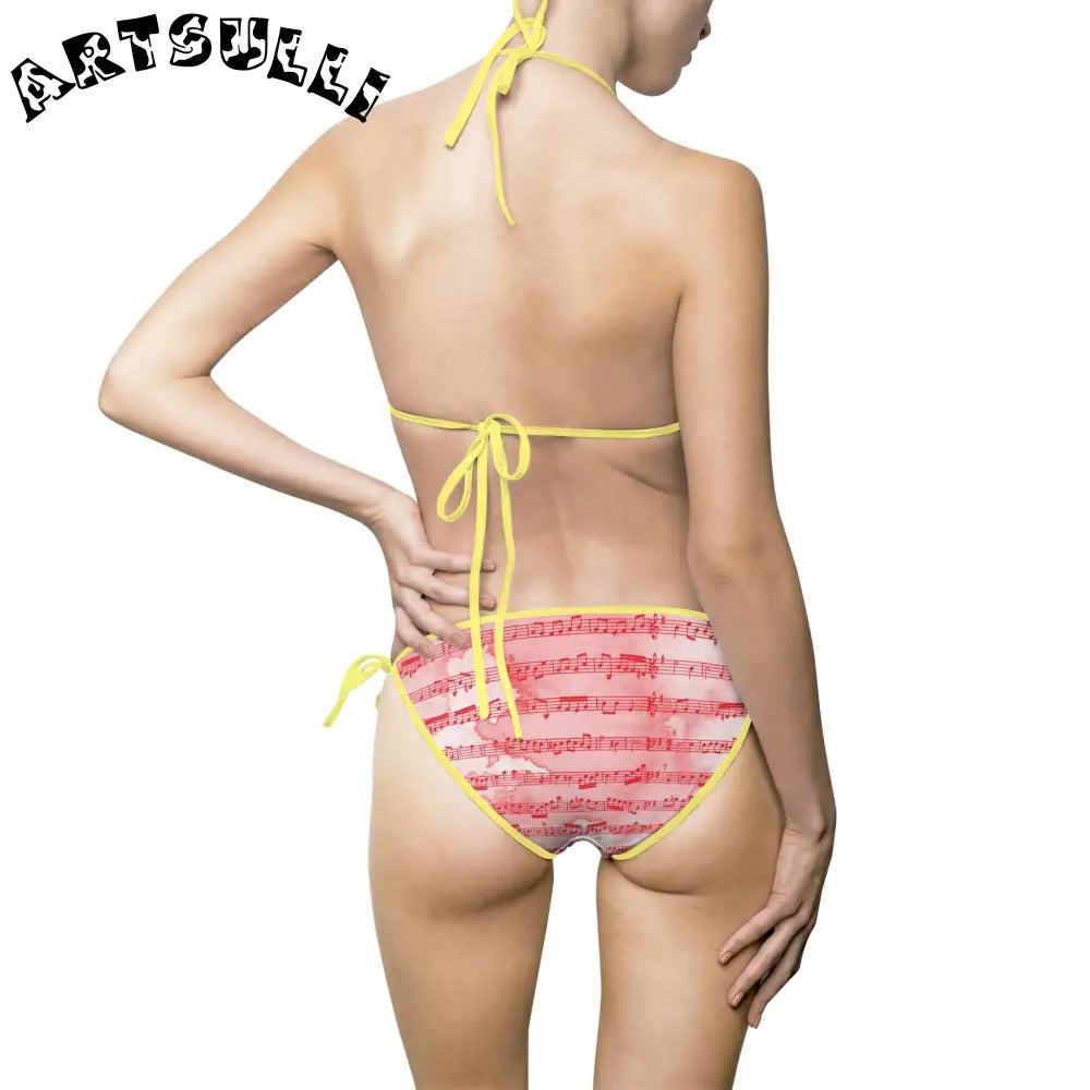JAKKOUTTHEBXX Pink Musical Note Art Printed Bikini Swimsuit 2025