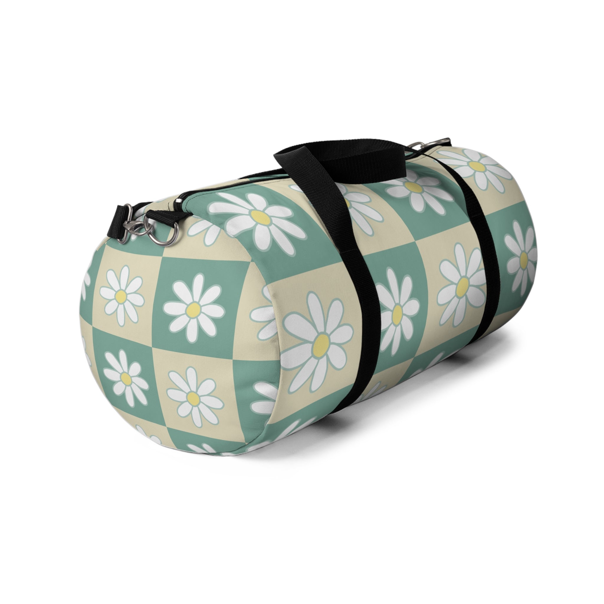 Retro Daisy Checkerboard Green and Tan Duffel Bag, Artsulli - Art is Long, Life is Short, Bags, , , , , , , 