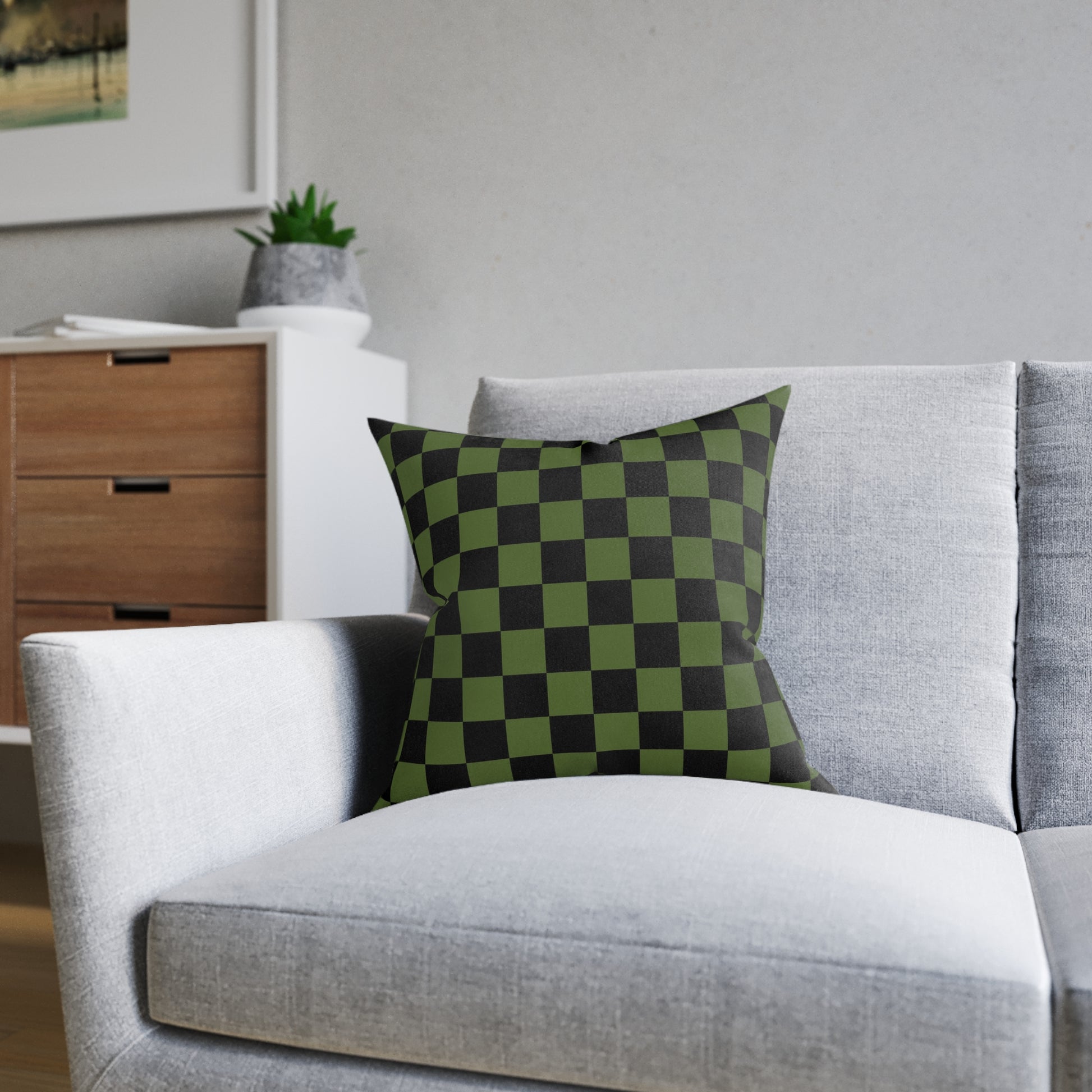 Checkerboard Olive Green and Black Square Pillow, Artsulli - Art is Long, Life is Short, Home Decor, , , , , , , 