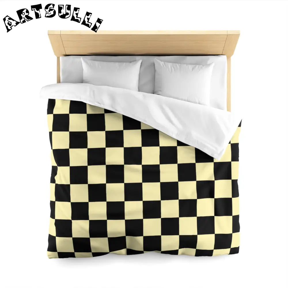 JAKKOUTTHEBXX Checkerboard Black and Yellow Microfiber Duvet Cover