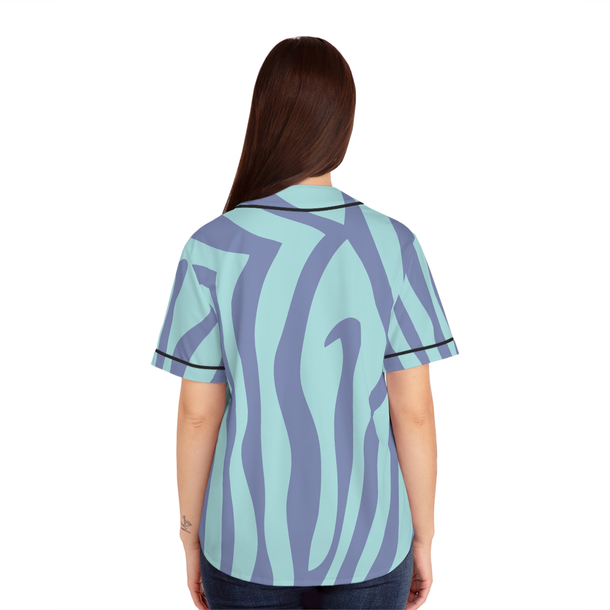 Amorphous Blue Zebra Banner Women's Baseball Jersey (AOP), Artsulli - Art is Long, Life is Short, All Over Prints, , , , , , , 