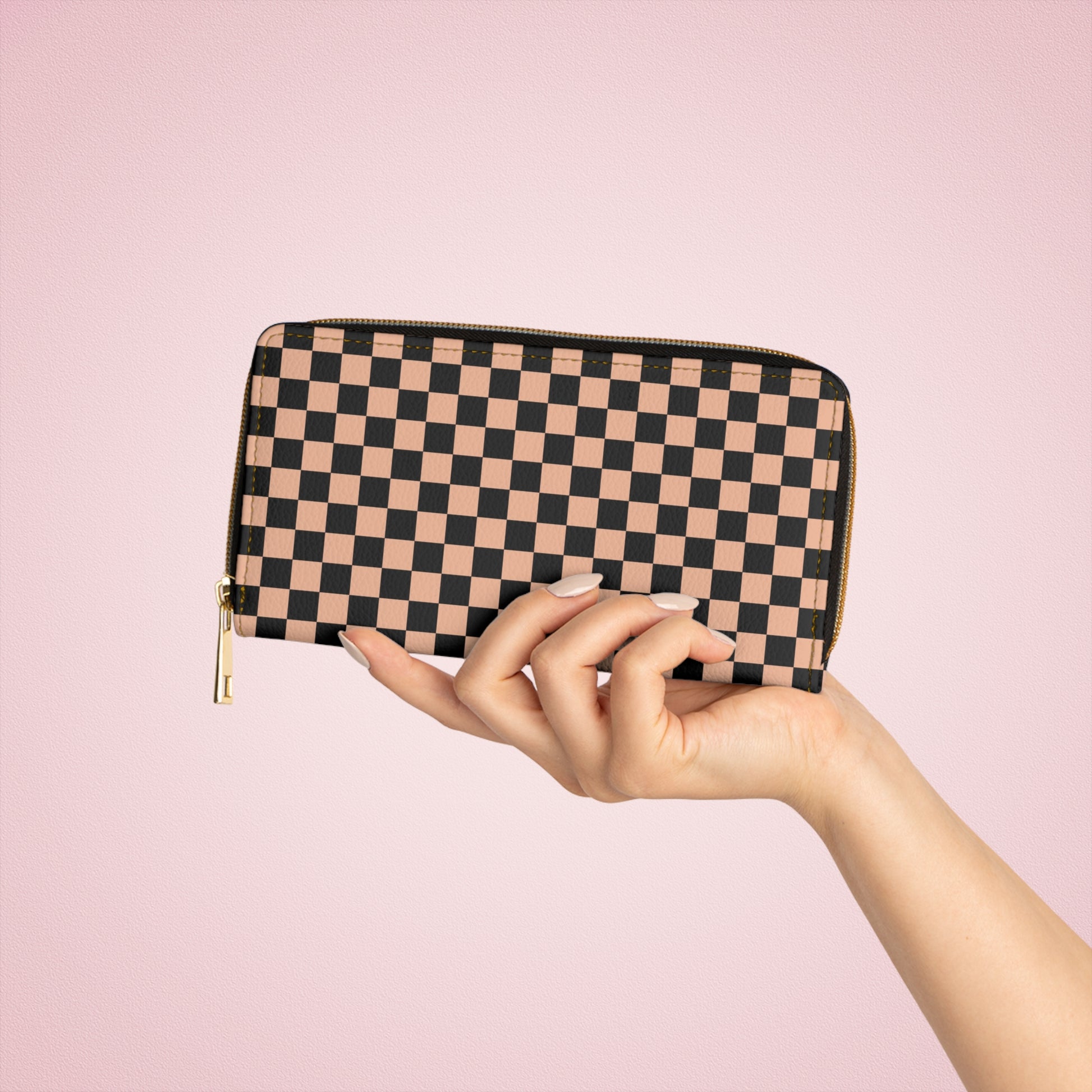 Checkerboard II Soft Orange and Black Zipper Wallet, Artsulli - Art is Long, Life is Short, Accessories, , , , , , , 