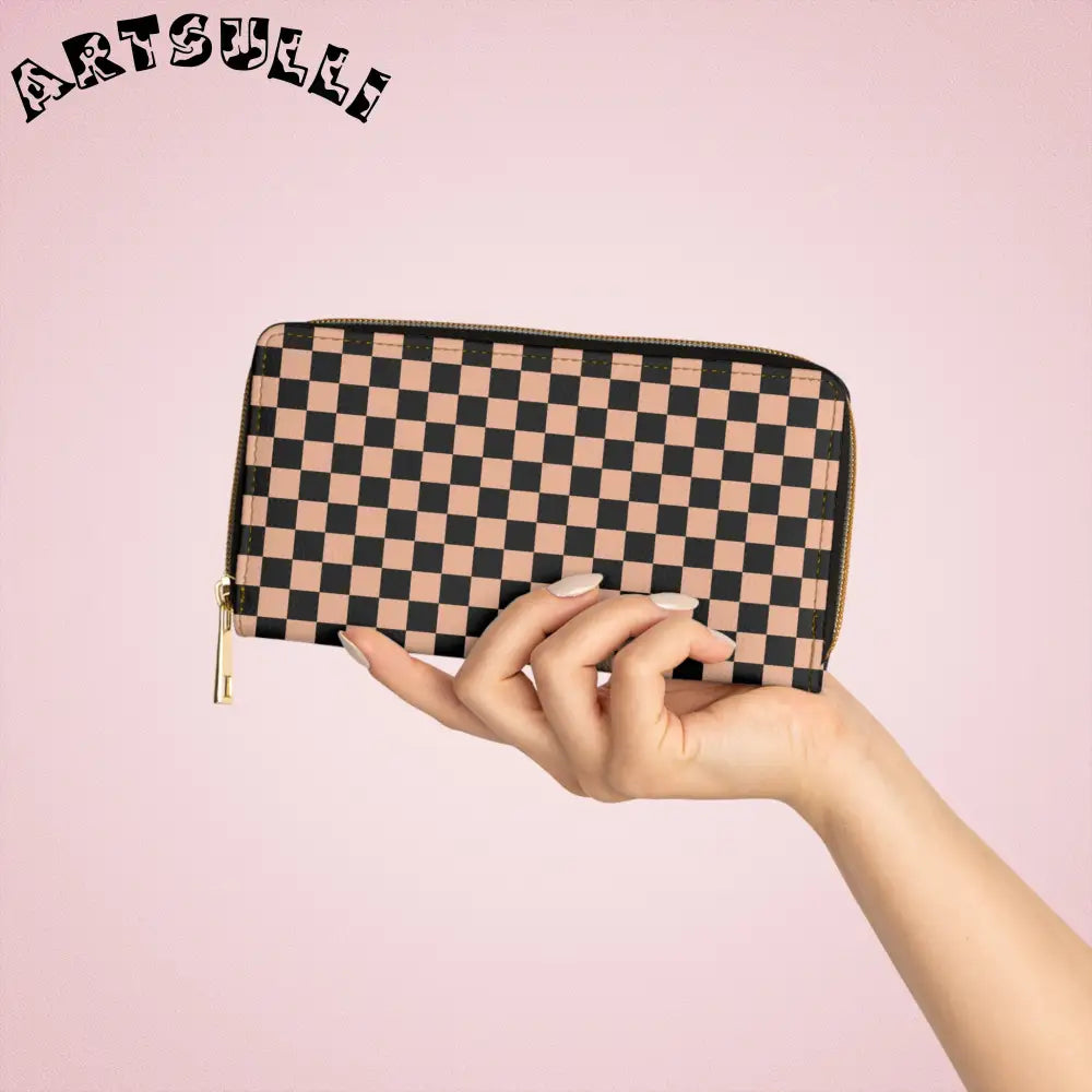 JAKKOUTTHEBXX Checkerboard II Soft Orange and Black Zipper Wallet