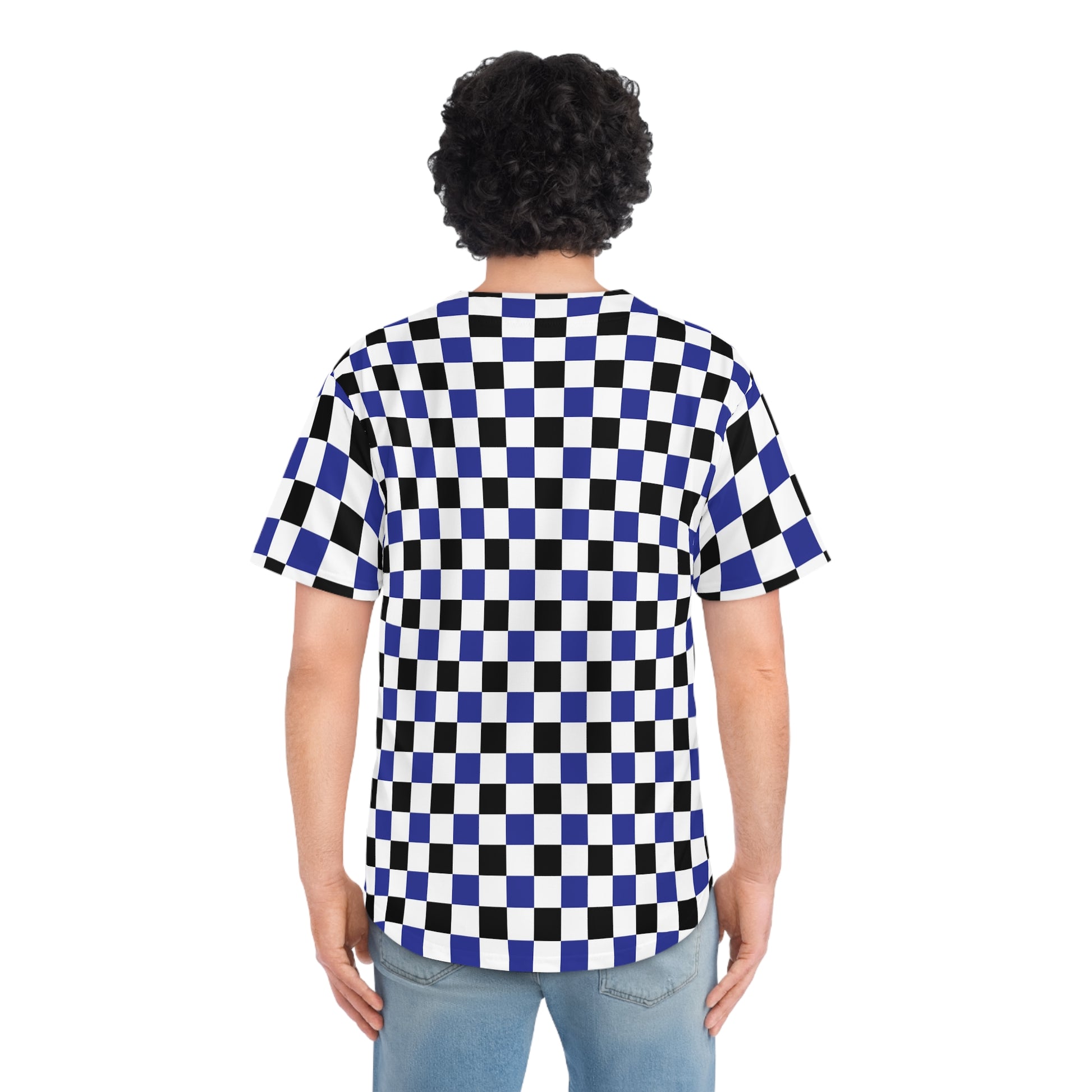 Checkerboard II Blue White and Black Men's Baseball Jersey (AOP), Artsulli - Art is Long, Life is Short, All Over Prints, , , , , , , 