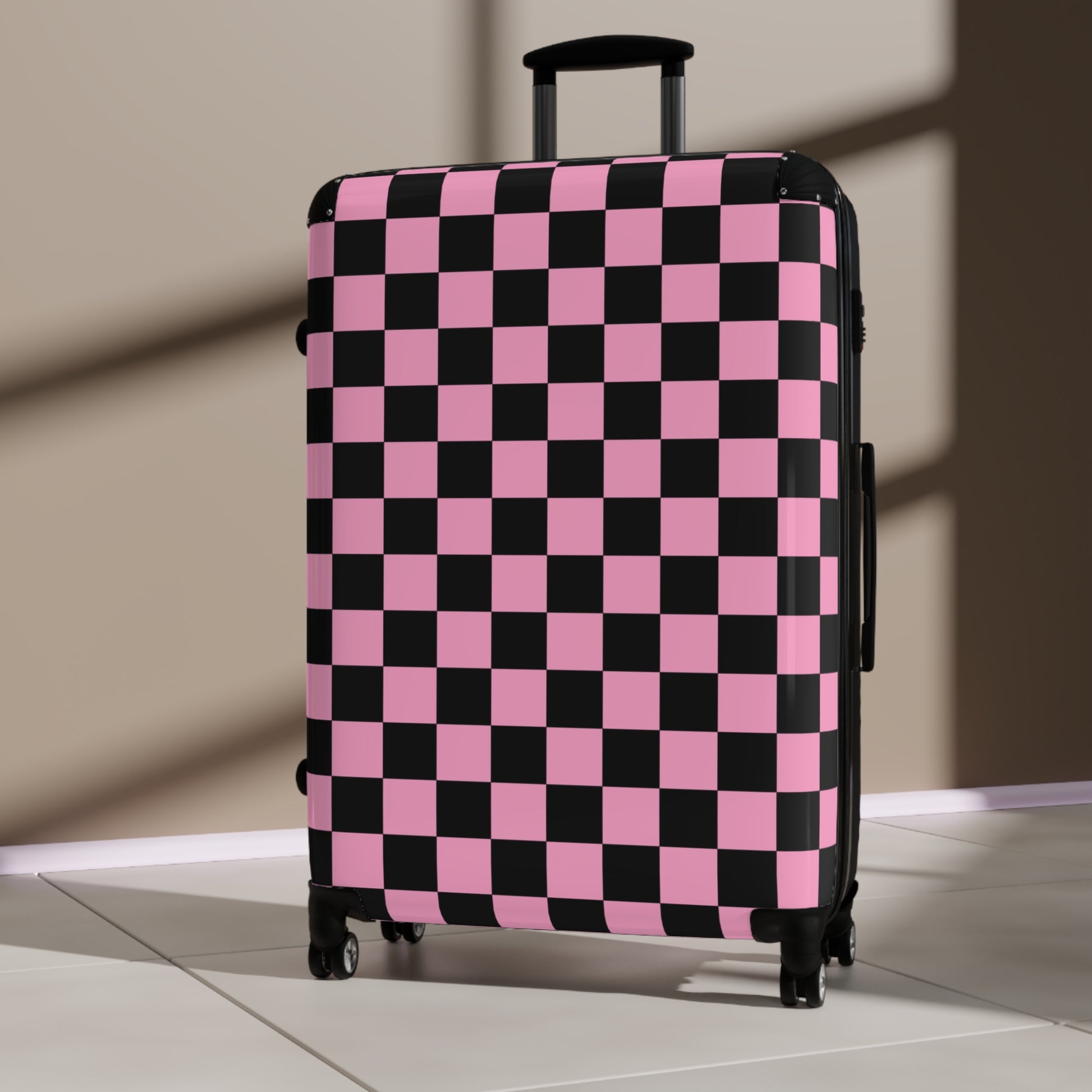 Checkerboard Black and Pink Suitcase, Artsulli - Art is Long, Life is Short, Bags, , , , , , , 