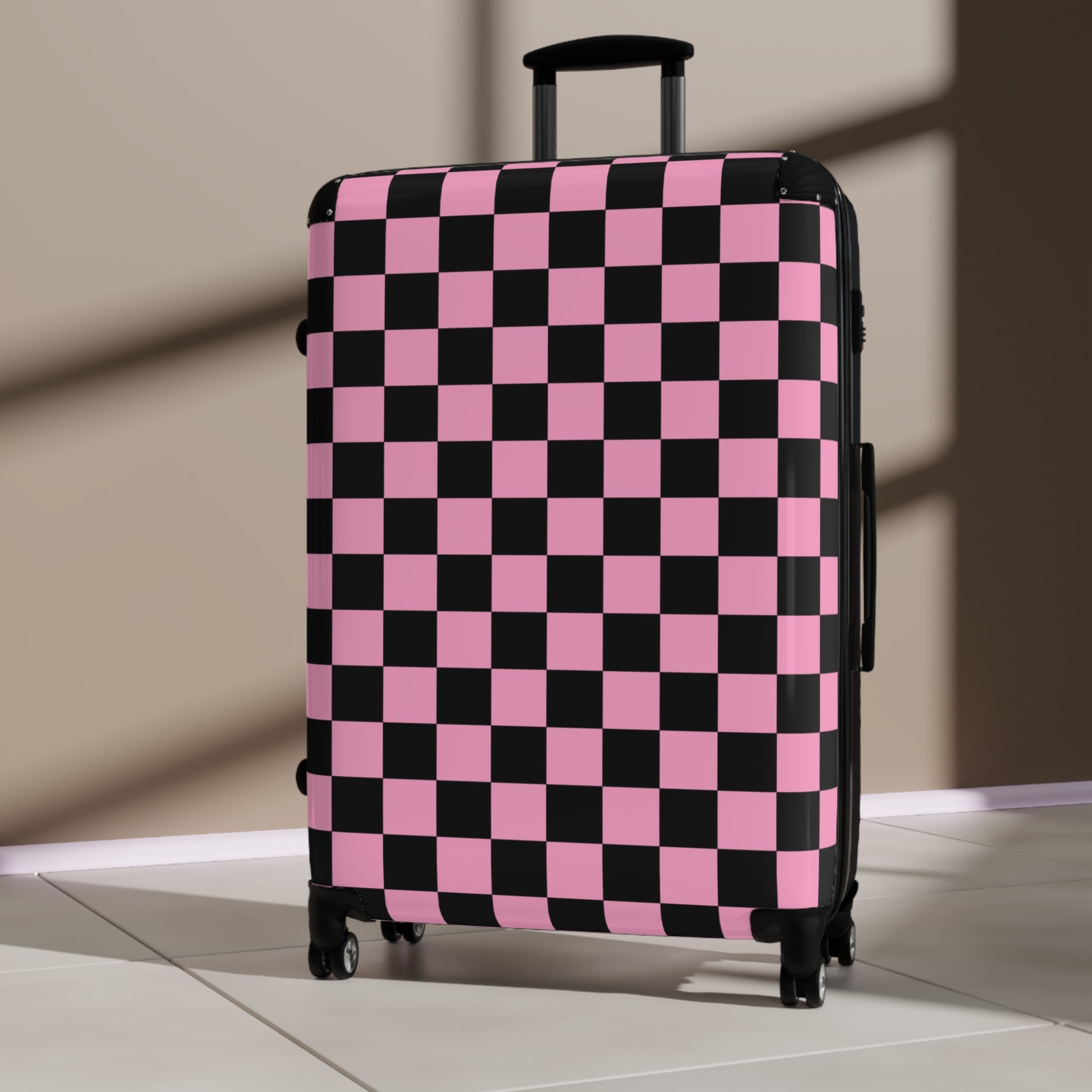 Checkerboard Black and Pink Suitcase, Artsulli - Art is Long, Life is Short, Bags, , , , , , , 