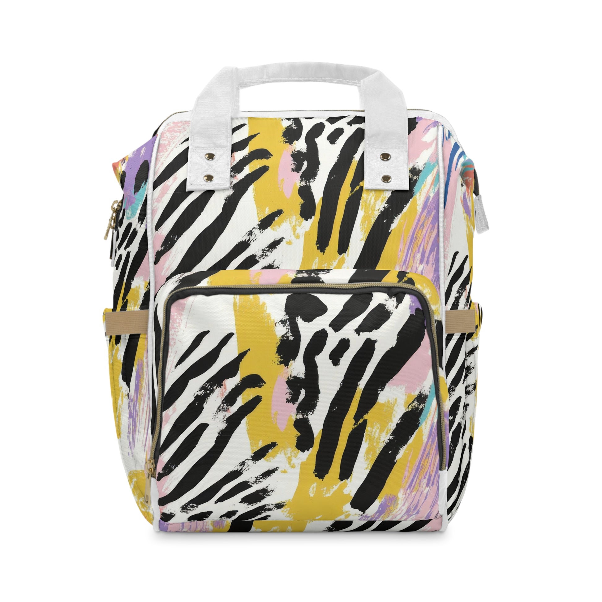 Wild Zebra Stripes x Paint Brush Strokes Multi-Color Multifunctional Diaper Backpack, Artsulli - Art is Long, Life is Short, Bags, Size, 15.0" × 10.8" × 6.7'', , , , , 15923889481440