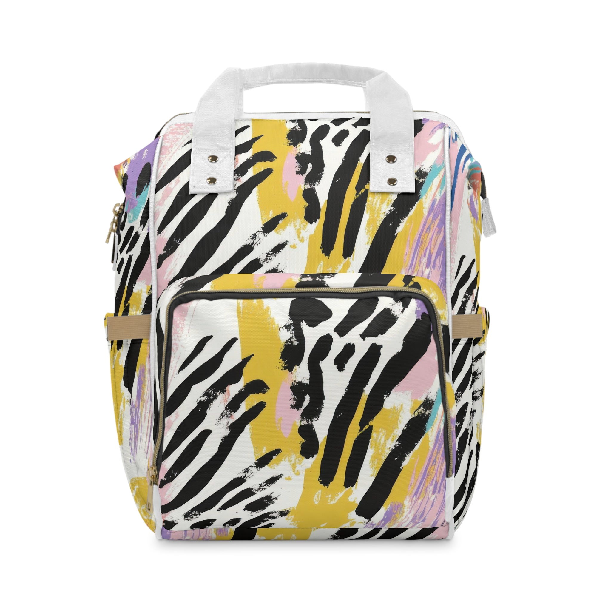 Wild Zebra Stripes x Paint Brush Strokes Multi-Color Multifunctional Diaper Backpack, Artsulli - Art is Long, Life is Short, Bags, Size, 15.0" × 10.8" × 6.7'', , , , , 15923889481440