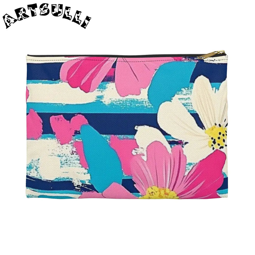 JAKKOUTTHEBXX Dayglo Floral Stripes Multi-Color Accessory Pouch