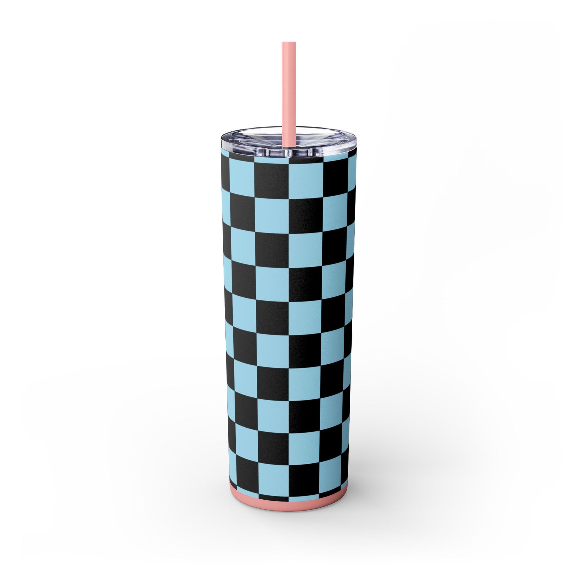 Checkerboard Black and Blue Skinny Tumbler with Straw, 20oz, Artsulli - Art is Long, Life is Short, Mug, , , , , , , 