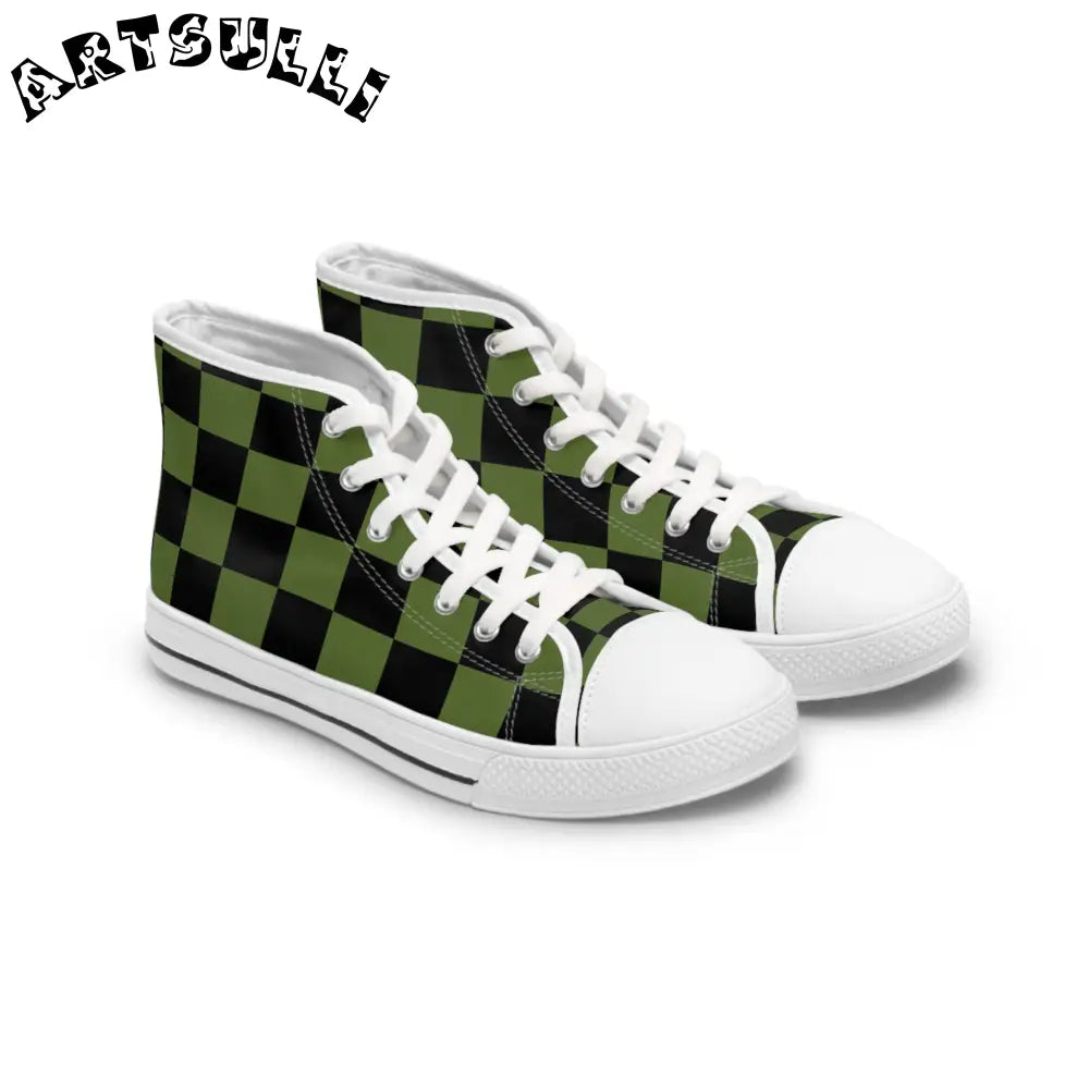 JAKKOUTTHEBXX Checkerboard Olive Green and Black Women’s High Top