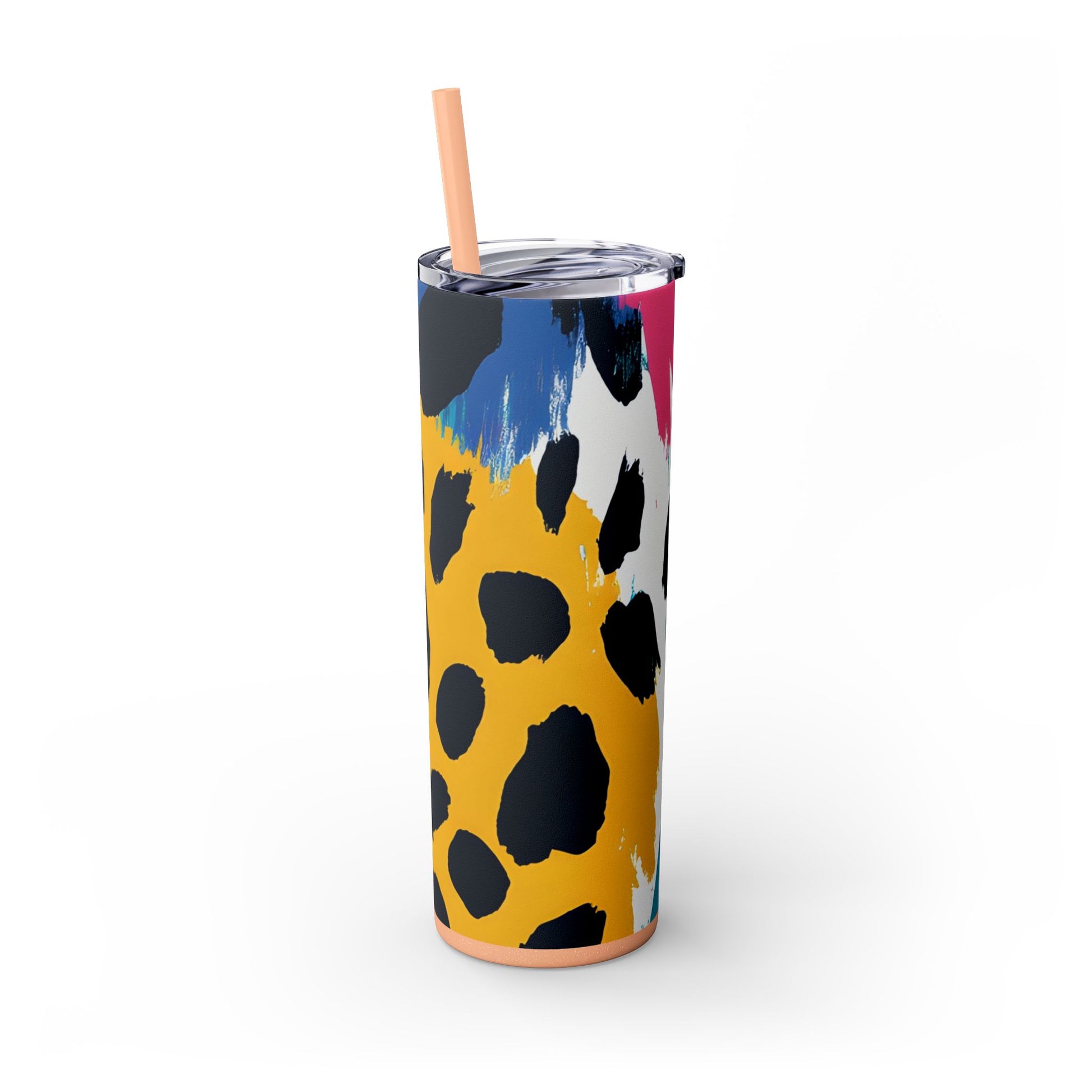 Leopard Print x Paint Brush Strokes Multi-Color Skinny Tumbler with Straw, 20oz, Artsulli - Art is Long, Life is Short, Mug, , , , , , , 