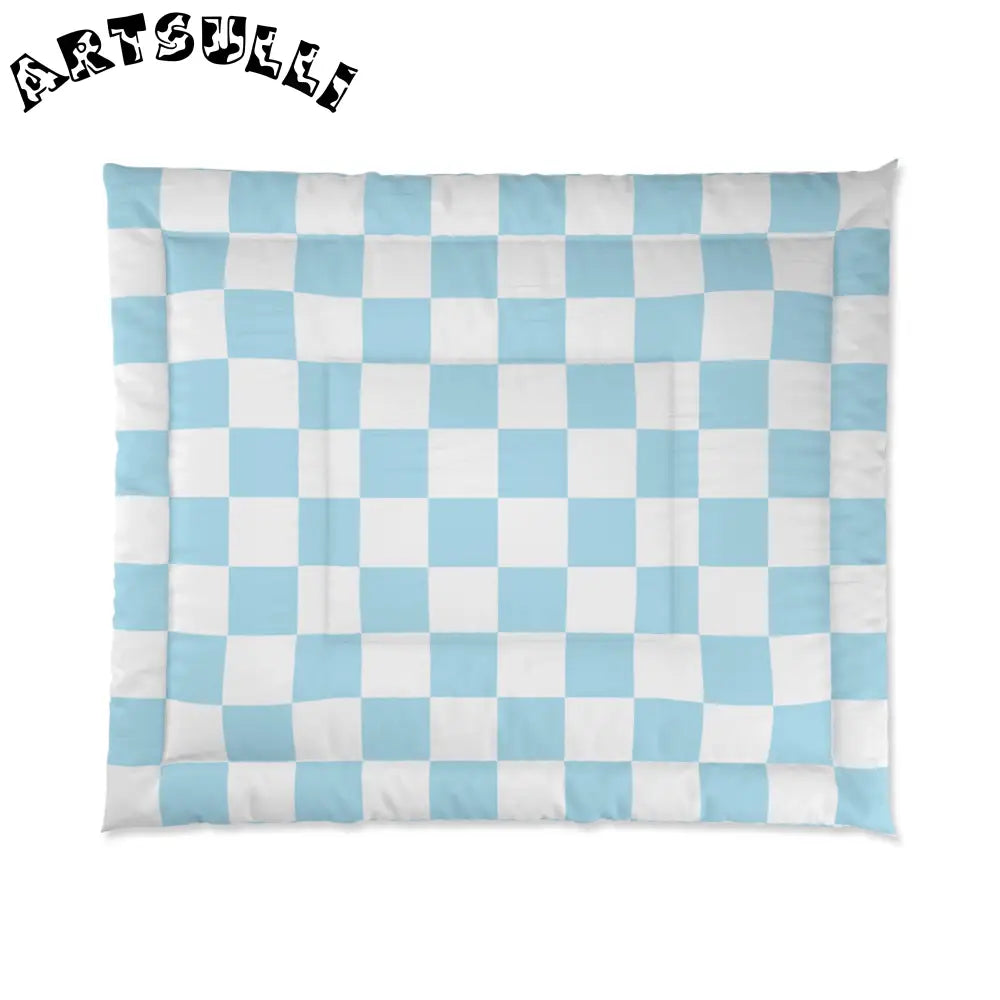 JAKKOUTTHEBXX Checkerboard Sky Blue Comforter JAKKOUTTHEBXX Artsulli