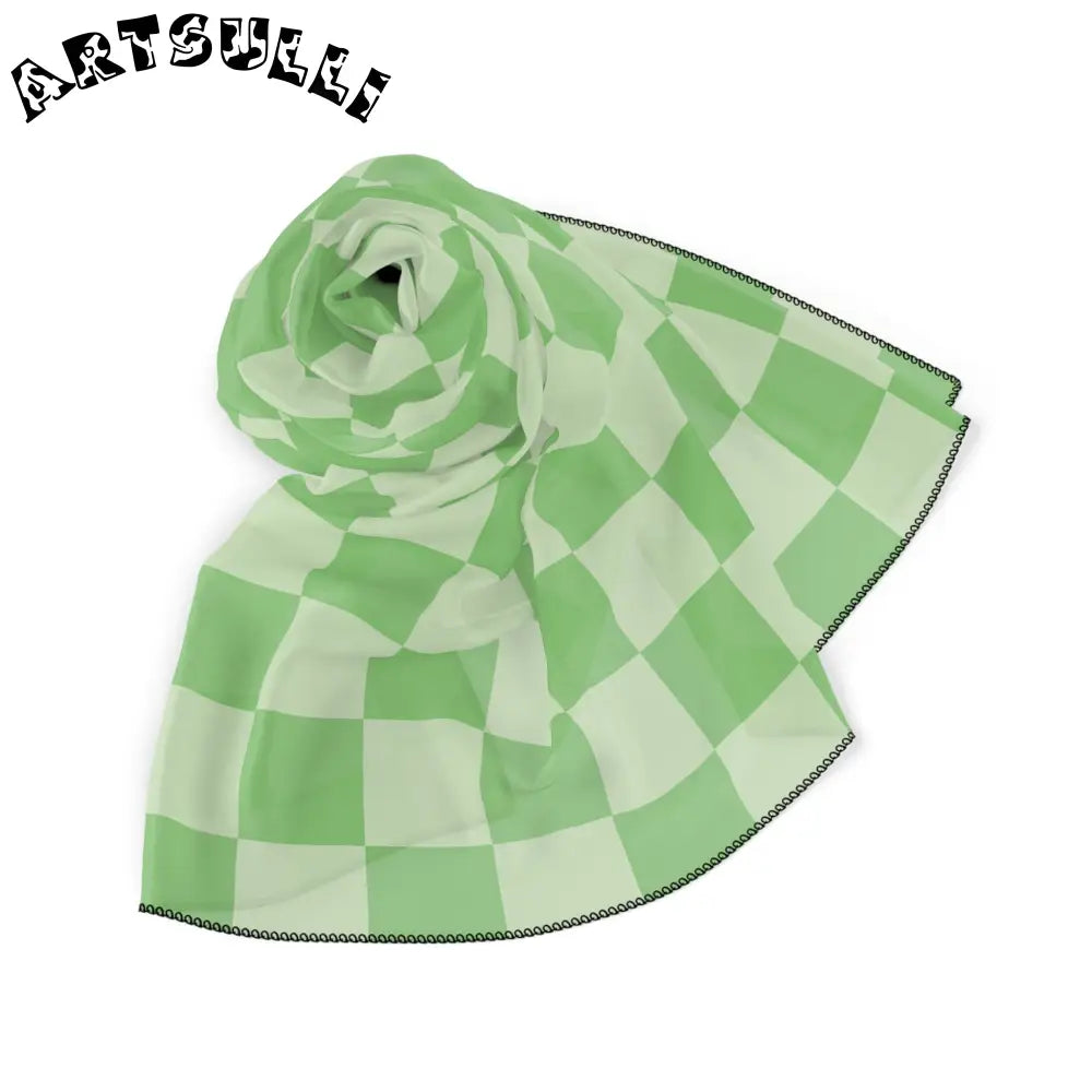 JAKKOUTTHEBXX Checkerboard II Green Poly Scarf JAKKOUTTHEBXX