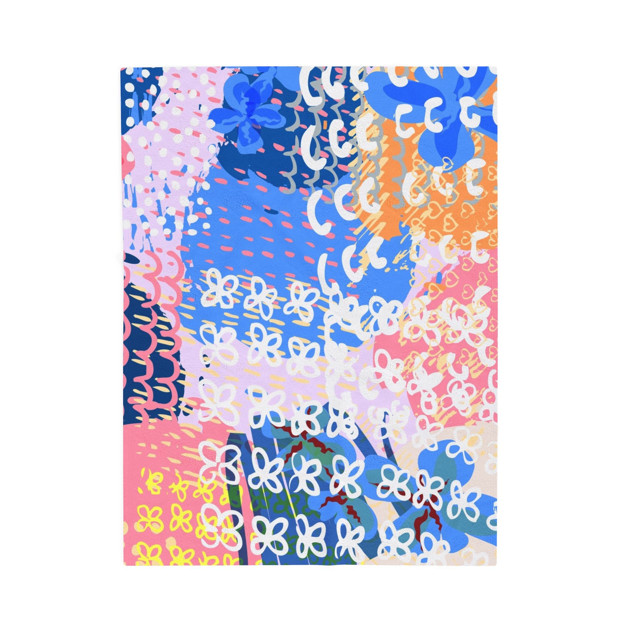 Flowers x Doodles x Hearts Multi-Color Velveteen Plush Blanket, Artsulli - Art is Long, Life is Short, All Over Prints, Size, 30" × 40", , , , , 13068378973762930945