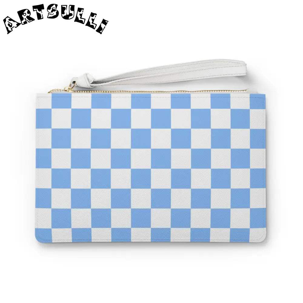 JAKKOUTTHEBXX Checkerboard White and Light Blue Clutch Bag