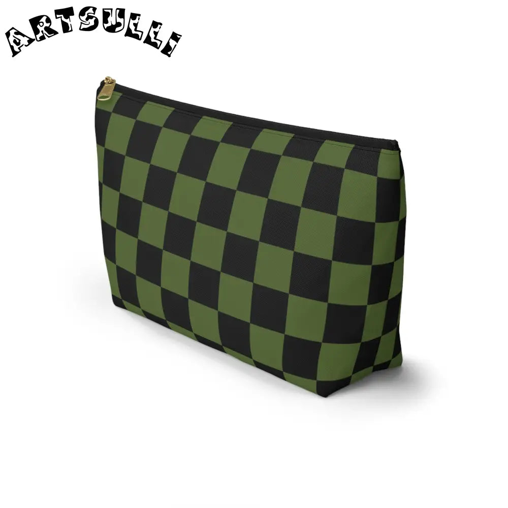 JAKKOUTTHEBXX Checkerboard Olive Green and Black Accessory Pouch w