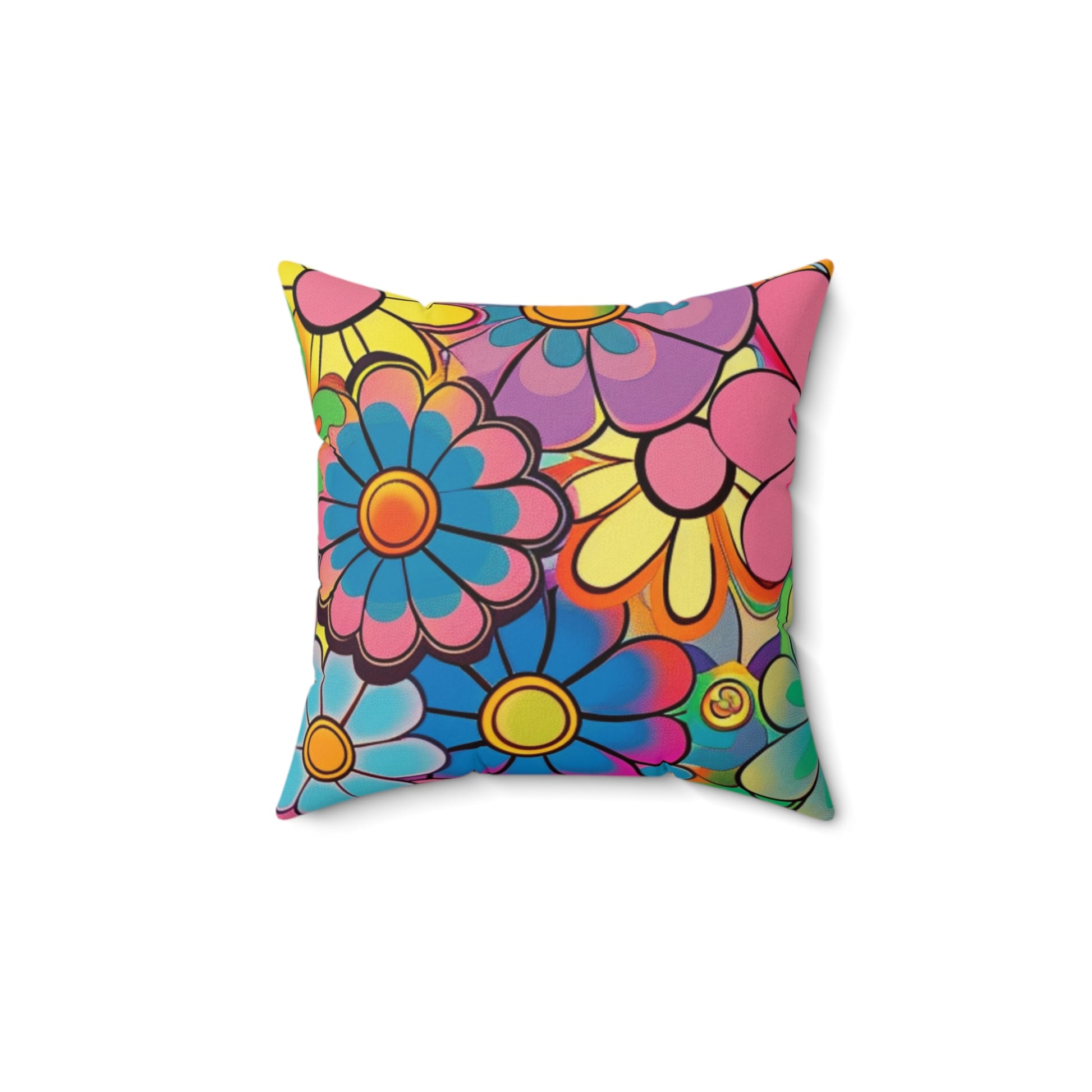 Chromatic Daisy Dream Spun Polyester Square Pillow, Artsulli - Art is Long, Life is Short, Home Decor, , , , , , , 