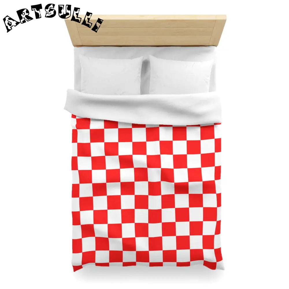 JAKKOUTTHEBXX Checkerboard Red and White Microfiber Duvet Cover