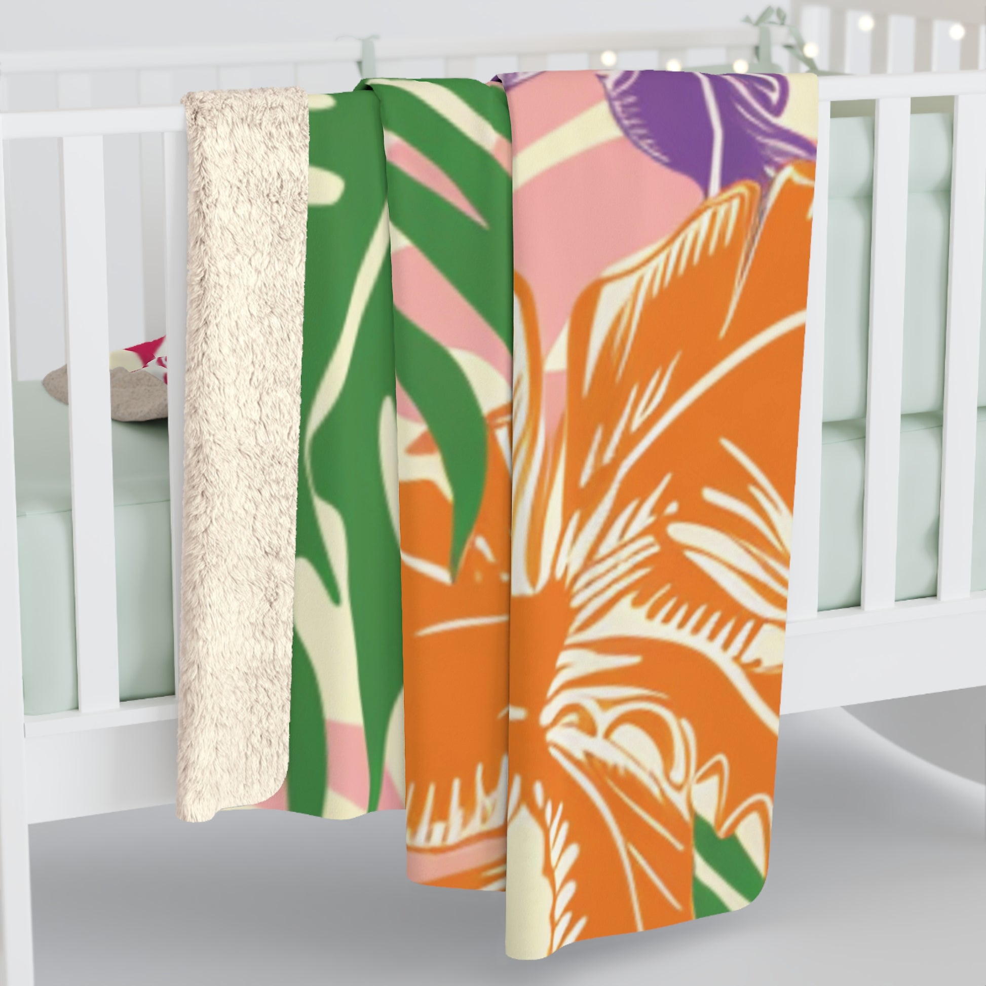 Blooming Tropical Flowers Sherpa Fleece Blanket, Artsulli - Art is Long, Life is Short, Home Decor, , , , , , , 