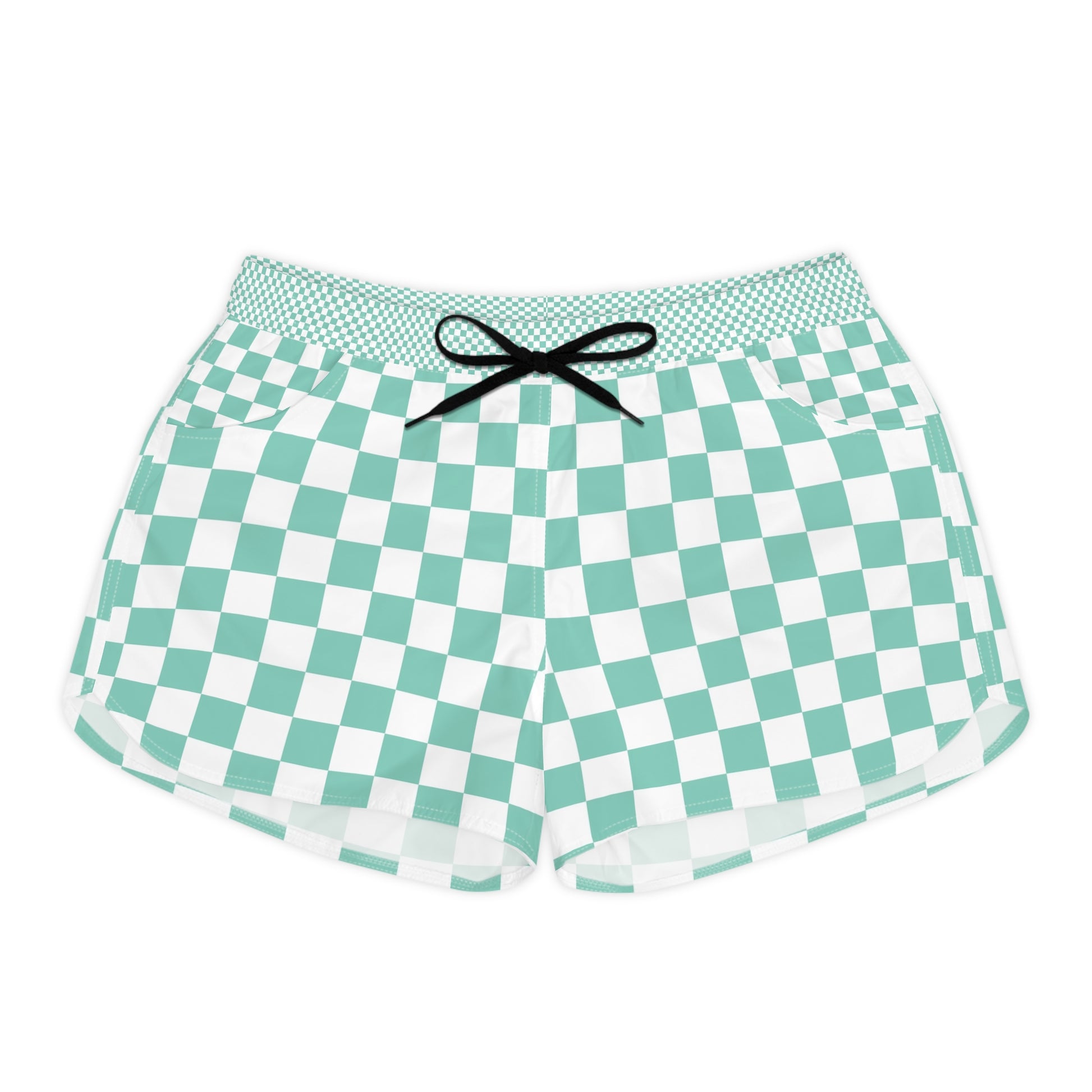 Checkerboard Light Green Women's Casual Shorts (AOP), Artsulli - Art is Long, Life is Short, All Over Prints, Size, S, Color, Black drawstring, , , 20153498562301872212
