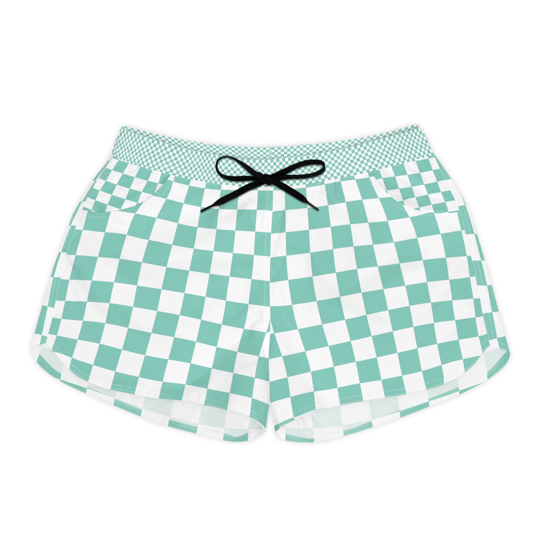 Checkerboard Light Green Women's Casual Shorts (AOP), Artsulli - Art is Long, Life is Short, All Over Prints, Size, S, Color, Black drawstring, , , 20153498562301872212