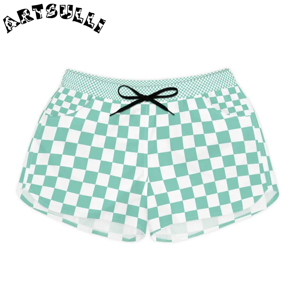 JAKKOUTTHEBXX Checkerboard Light Green Women’s Casual Shorts (AOP)