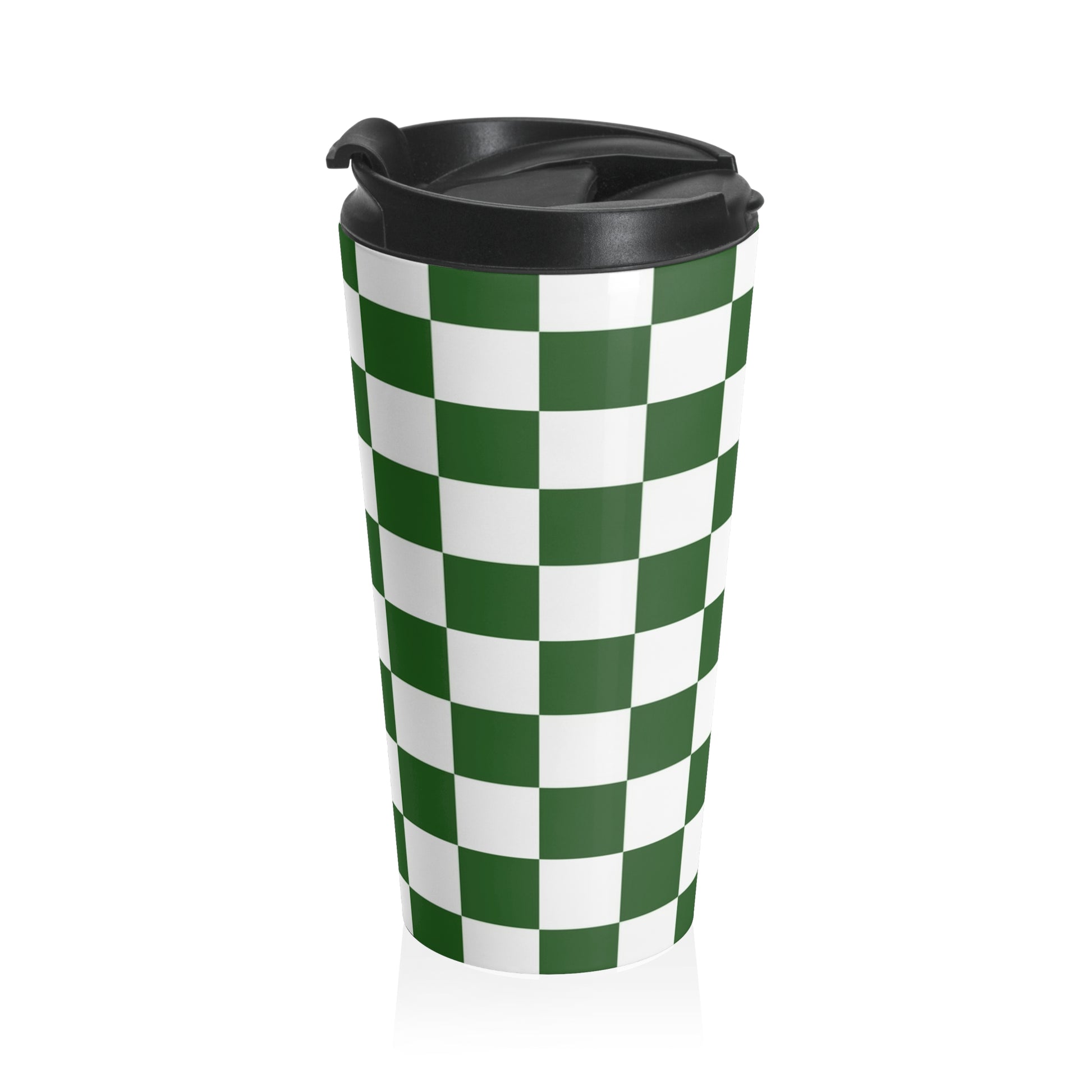 Checkerboard White and Dark Green Stainless Steel Travel Mug, Artsulli - Art is Long, Life is Short, Mug, , , , , , , 