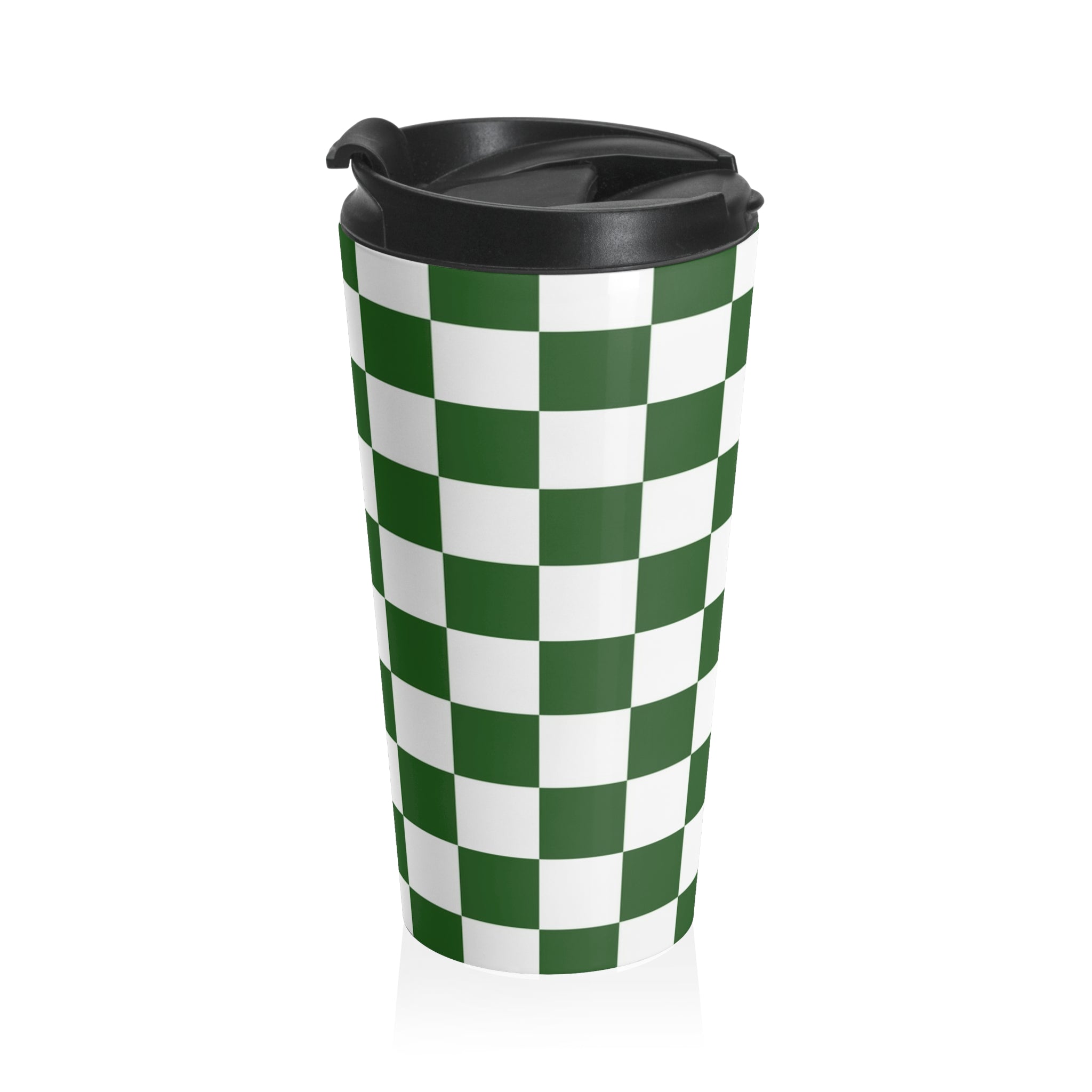 Checkerboard White and Dark Green Stainless Steel Travel Mug, Artsulli - Art is Long, Life is Short, Mug, , , , , , , 