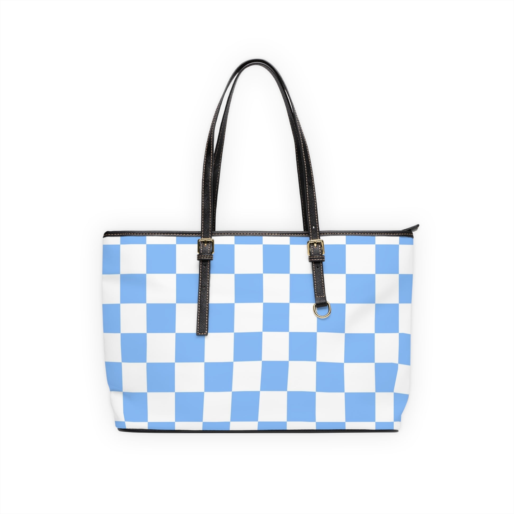 Checkerboard White and Light Blue PU Leather Shoulder Bag, Artsulli - Art is Long, Life is Short, Bags, Size, 17" x 11", Color, Black, , , 30901379830799645312
