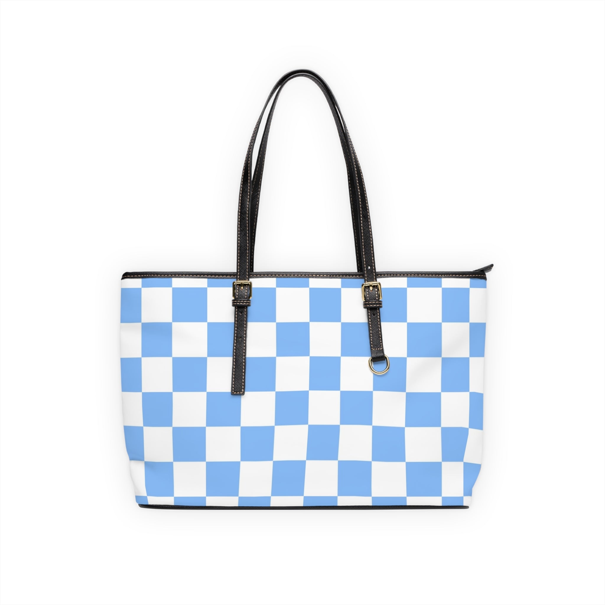 Checkerboard White and Light Blue PU Leather Shoulder Bag, Artsulli - Art is Long, Life is Short, Bags, Size, 17" x 11", Color, Black, , , 30901379830799645312