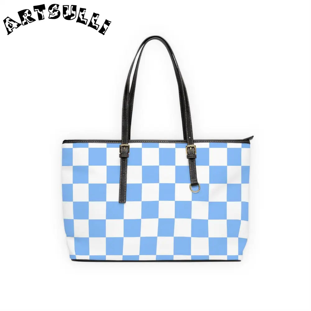 JAKKOUTTHEBXX Checkerboard White and Light Blue PU Leather Shoulder