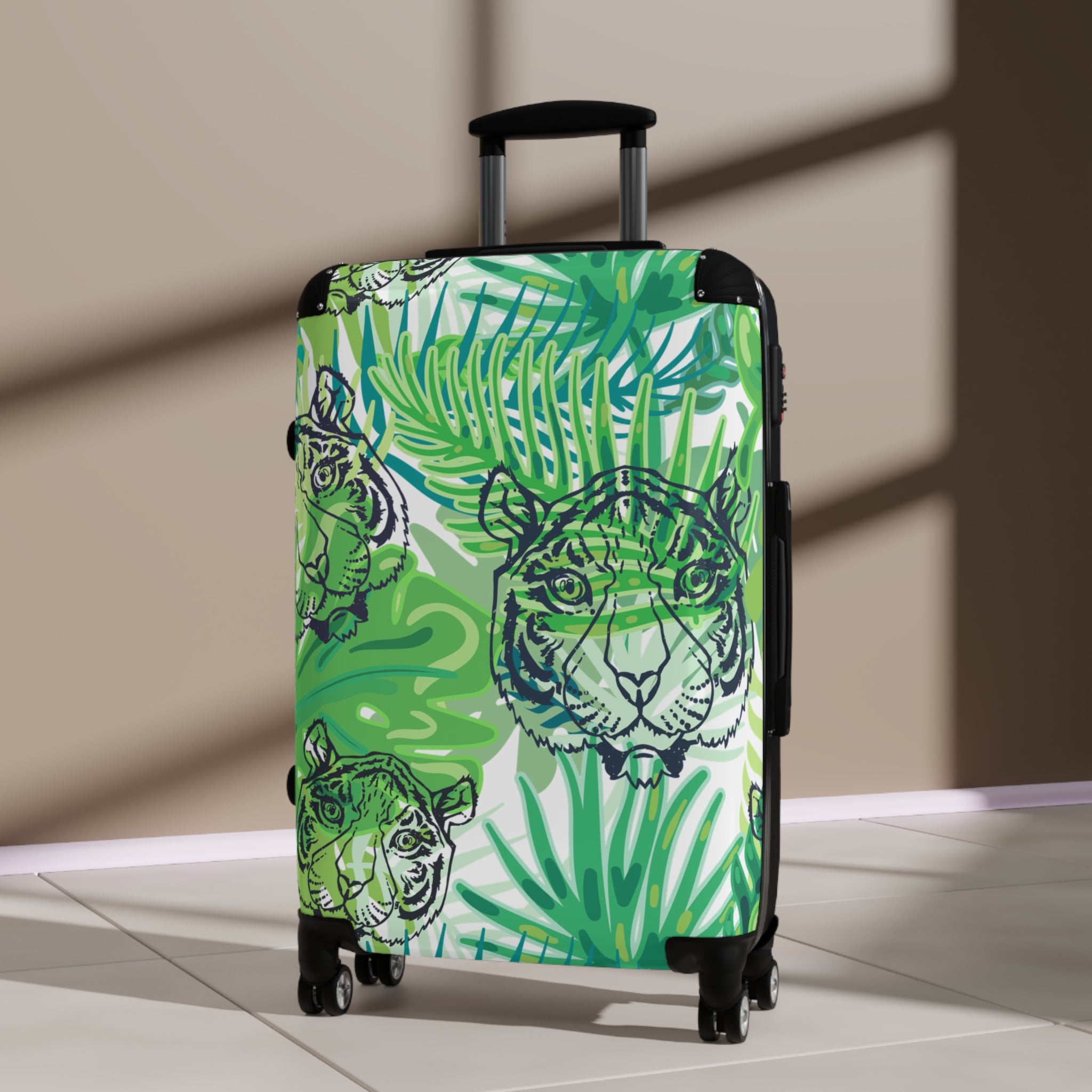 Tropical Jungle Tigers Green Suitcase, Artsulli - Art is Long, Life is Short, Bags, , , , , , , 