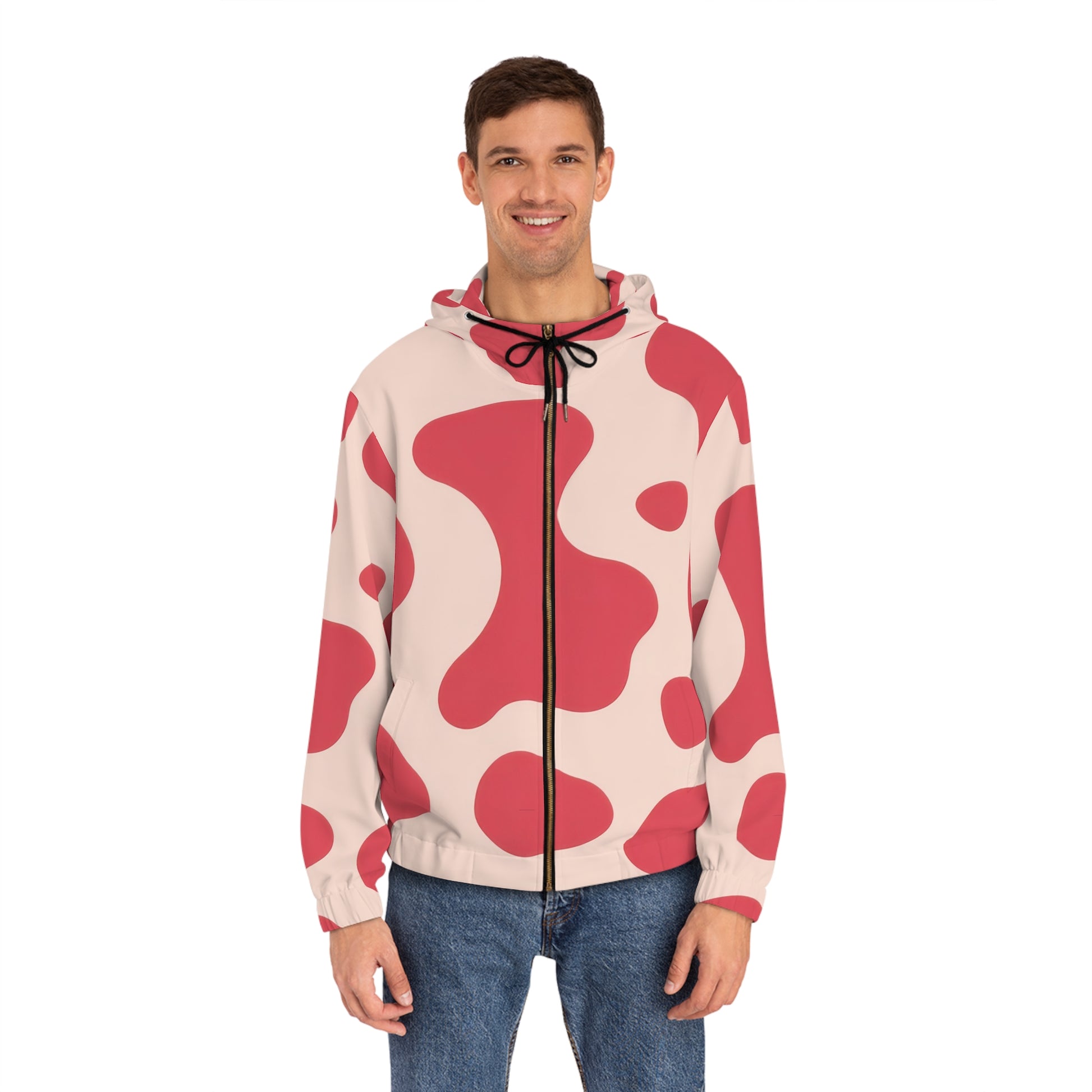 Red Jungle Cow Men's Full-Zip Hoodie (AOP), Artsulli - Art is Long, Life is Short, All Over Prints, , , , , , , 