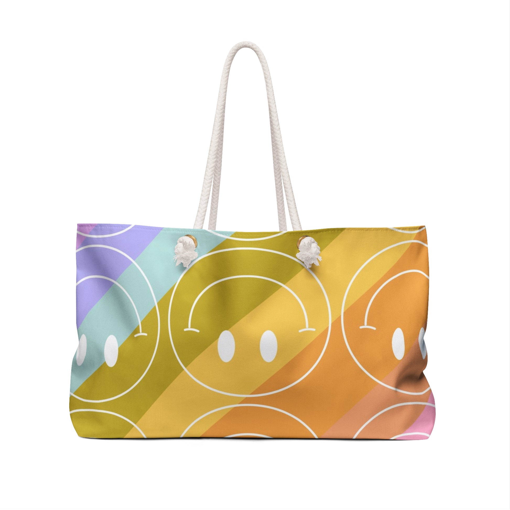 Smiley Face x Rainbow Stripes Multi-Color Weekender Bag, Artsulli - Art is Long, Life is Short, Bags, , , , , , , 
